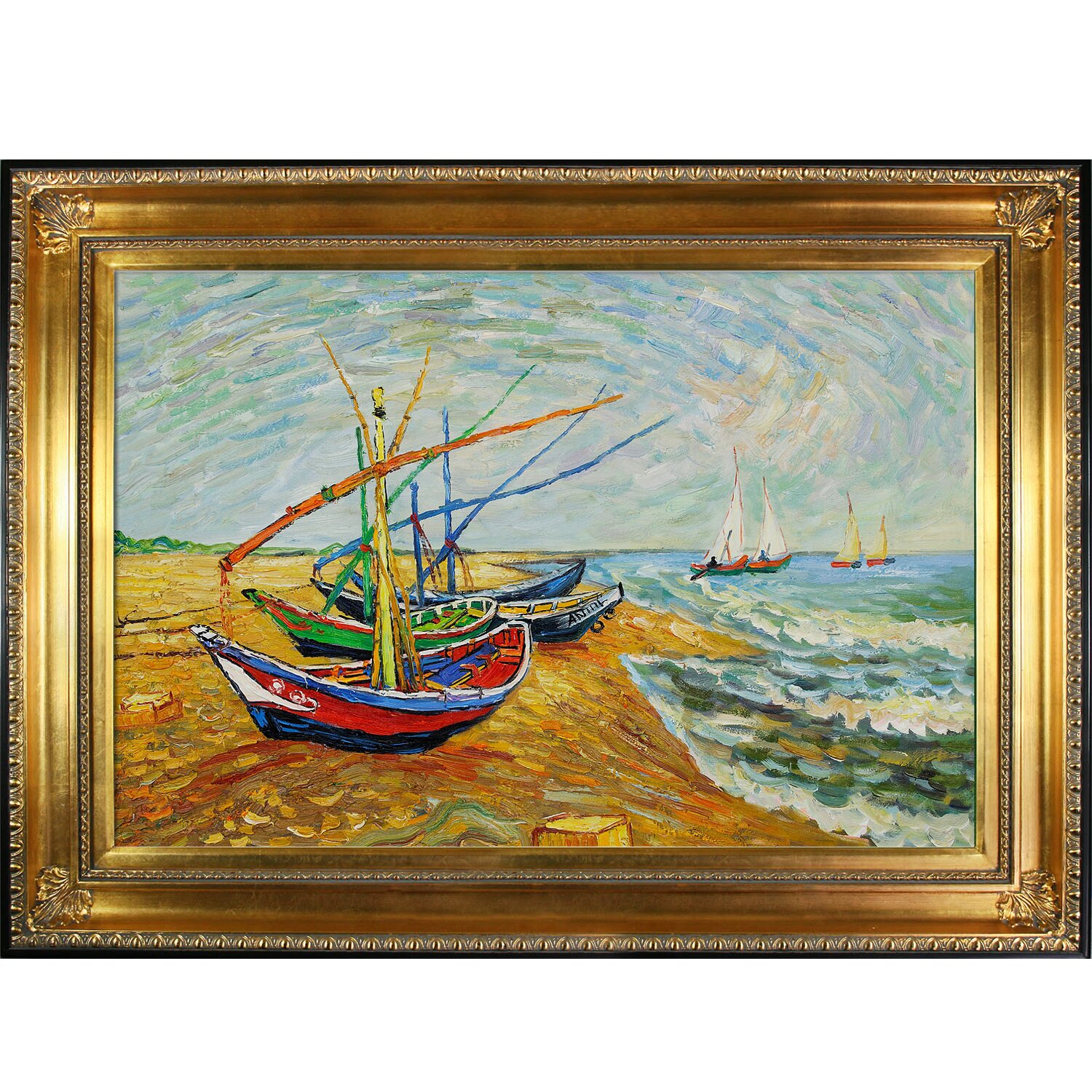 Fishing Boats on the Beach at SaintesMaries by Vincent Van Gogh Framed ...