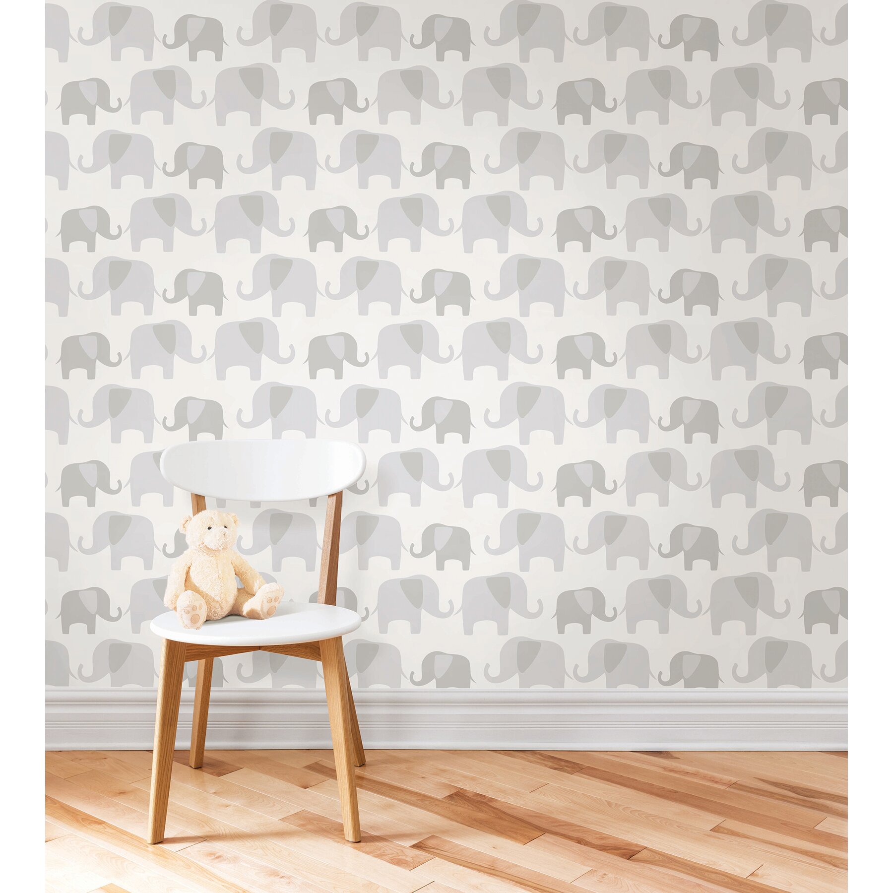 Gray Elephant Parade Peel And Stick Wallpaper | Wayfair