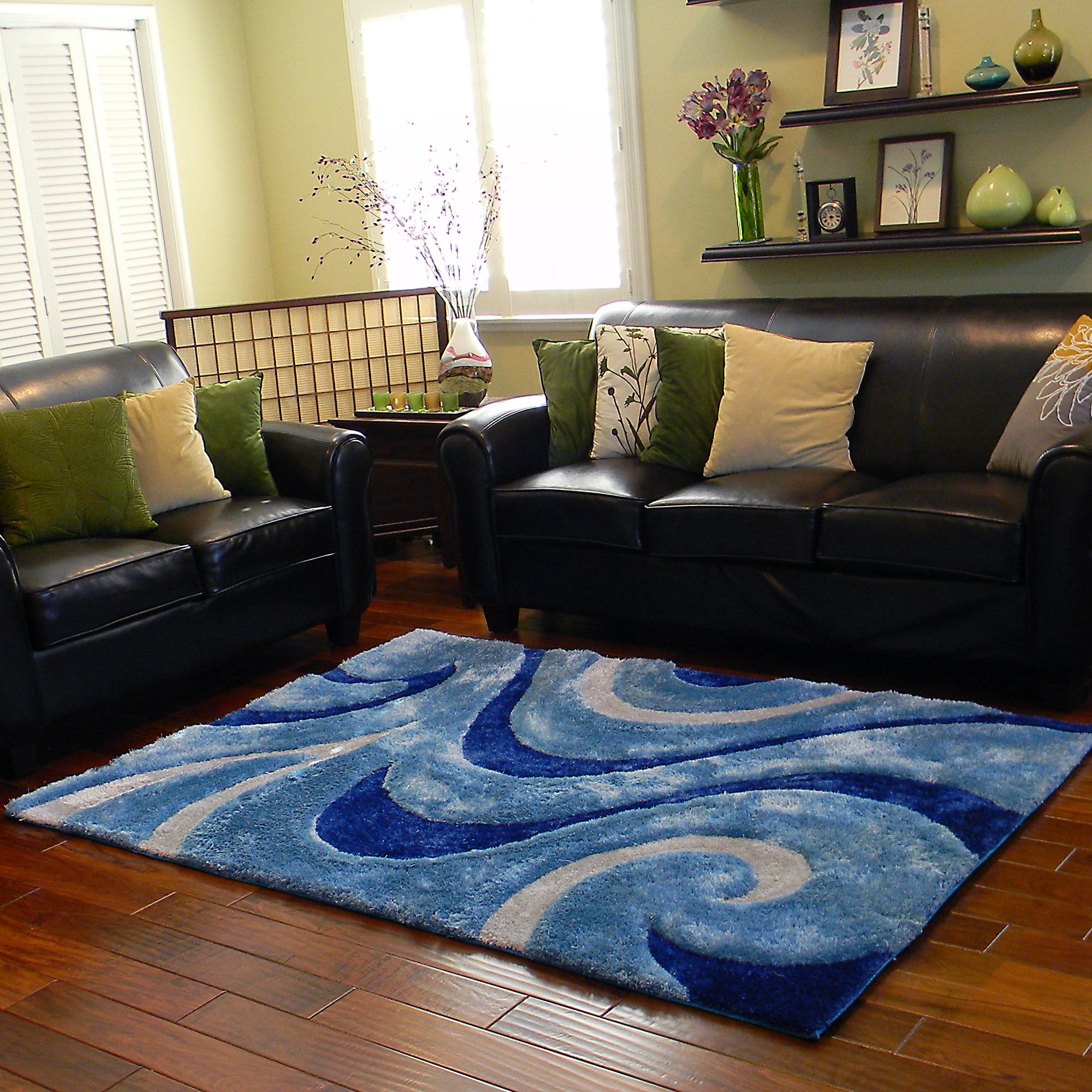 3D Shaggy Abstract Wavy Swirl Blue Area Rug Wayfair