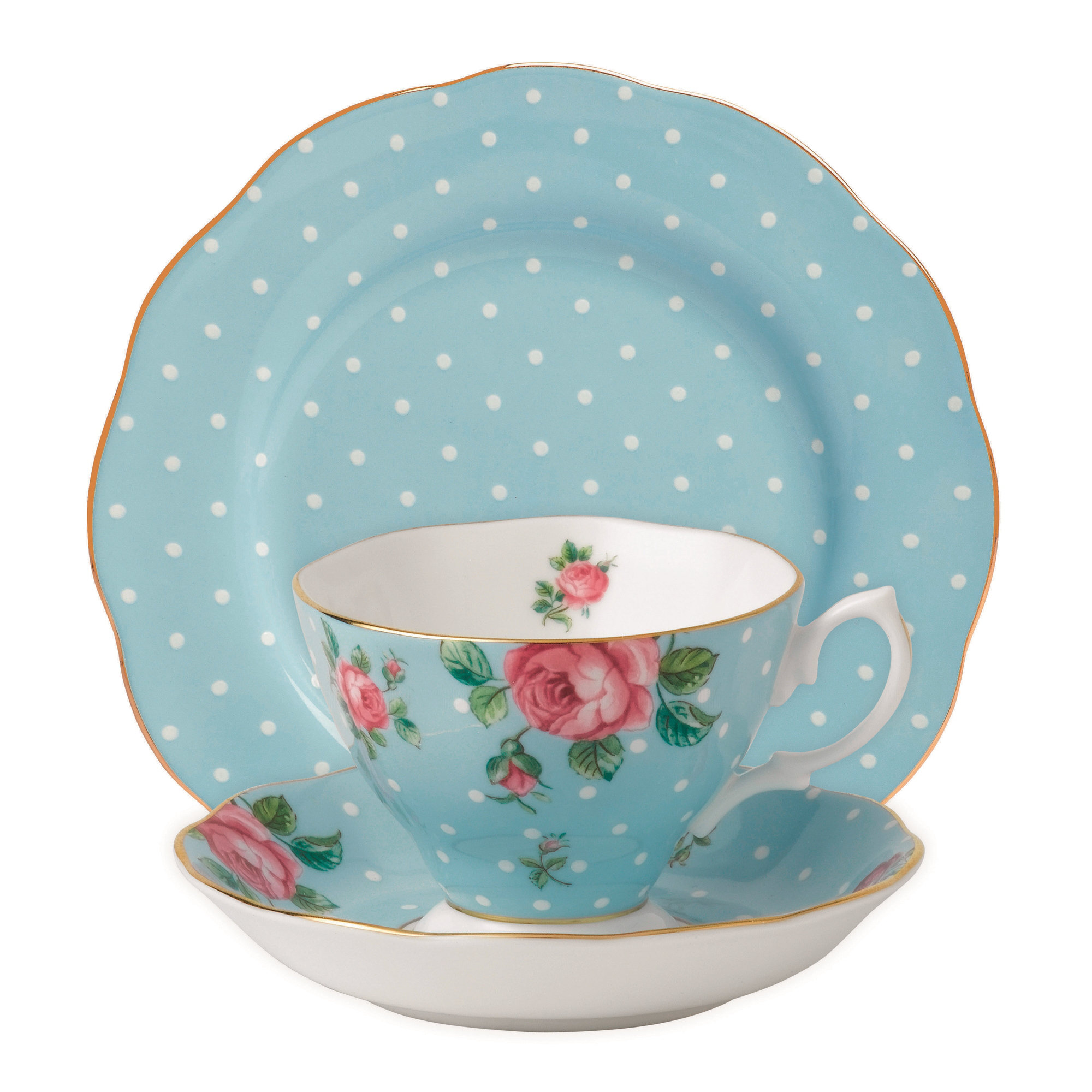 Royal Albert New Country Roses Polka Blue Teacup Set & Reviews Wayfair