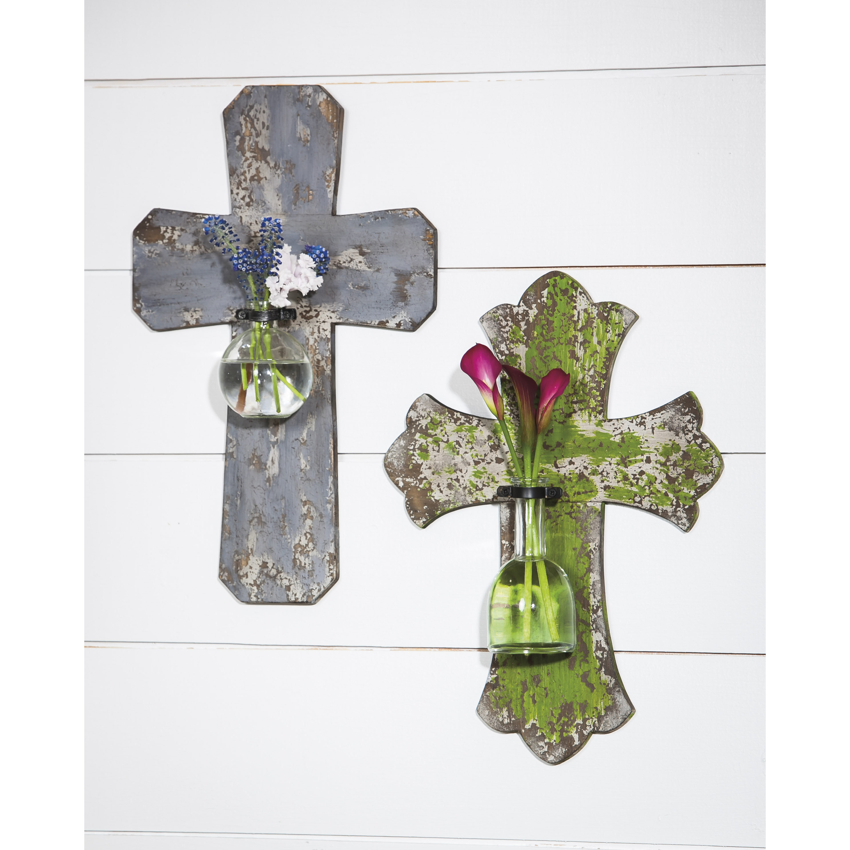 2 Piece Crosses with Decorative Glass Vases Wall Décor Set Wayfair
