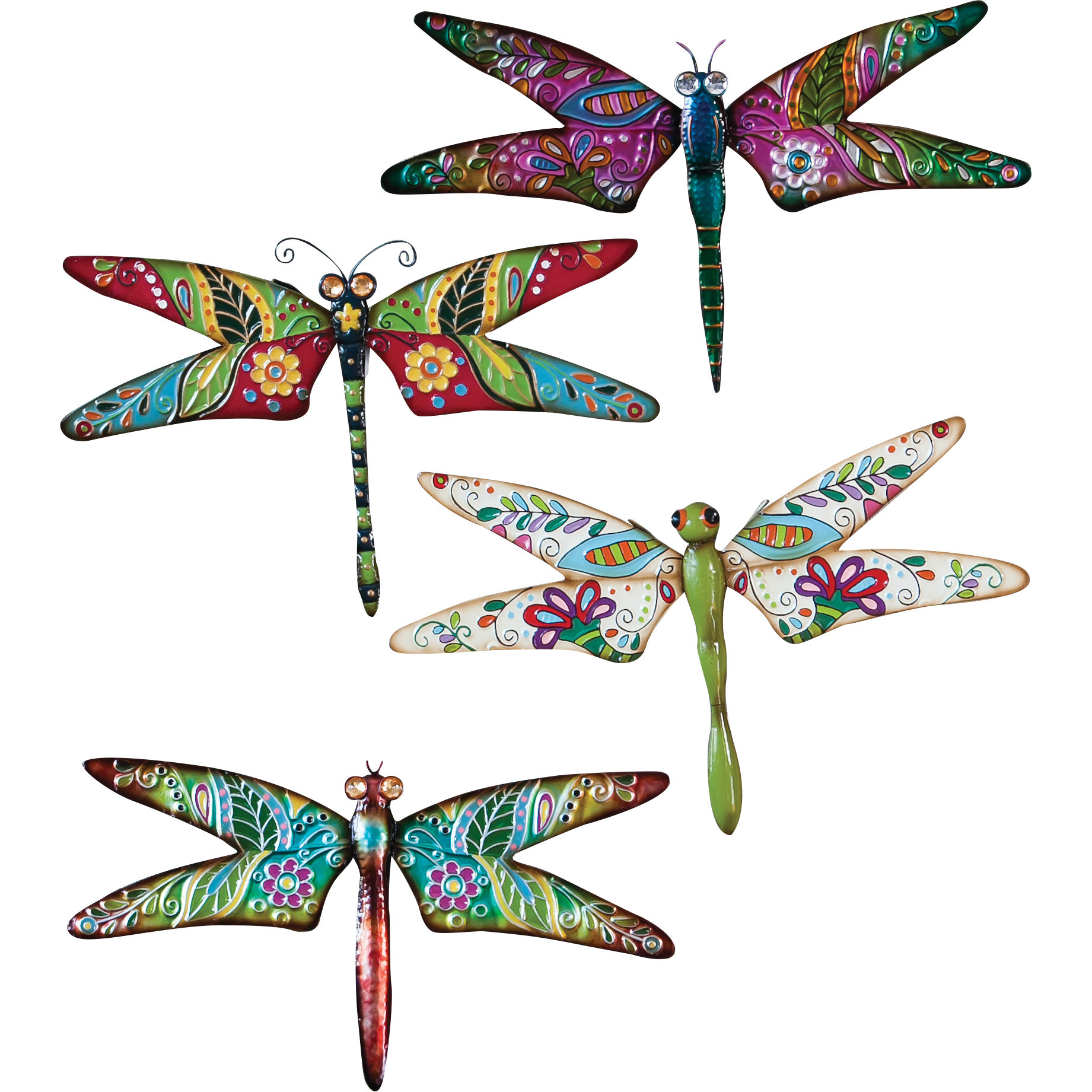 Evergreen Enterprises, Inc Boho 4 Piece Dragonfly Garden Plaque Set