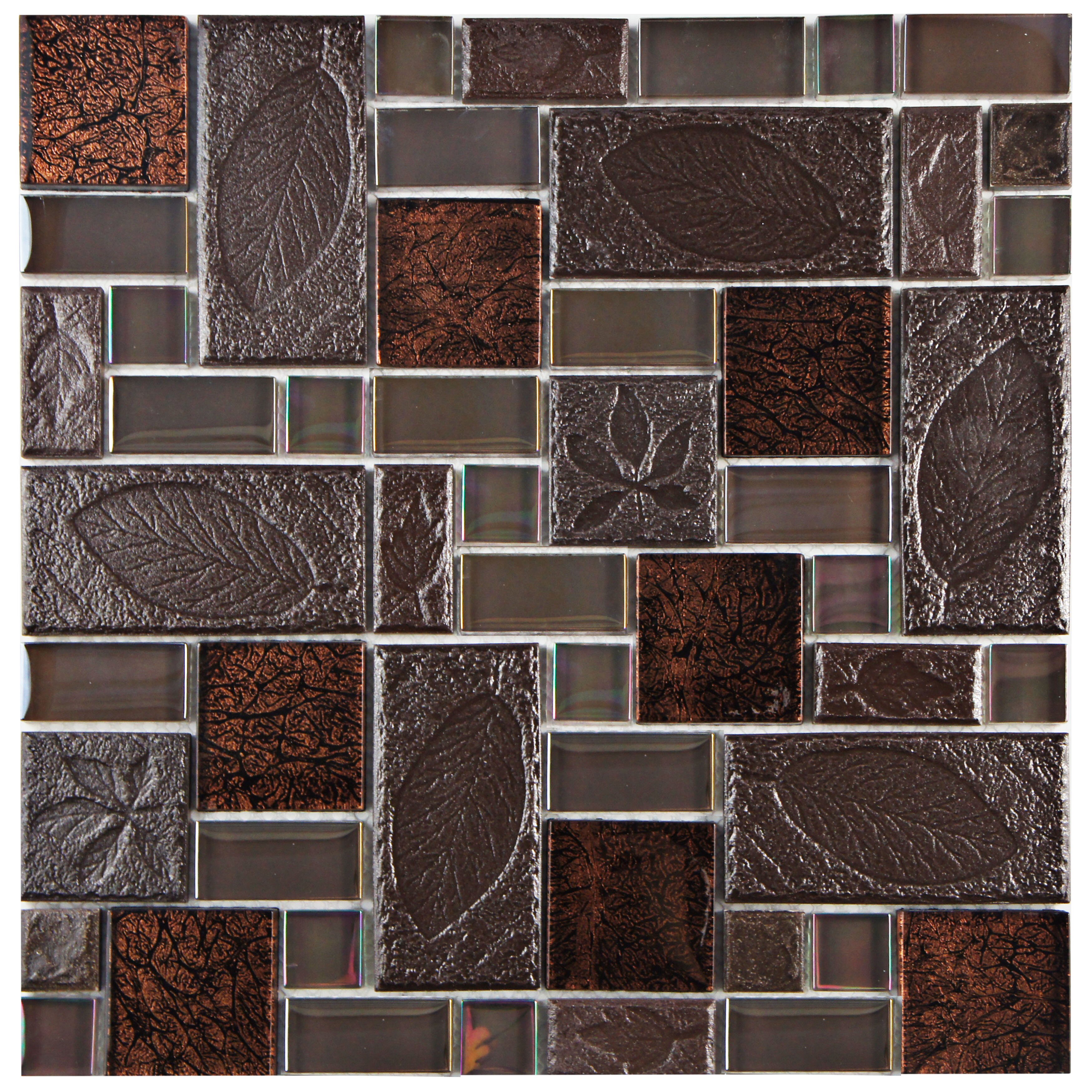 EliteTile Eden 11.75" x 11.75" Glass and Stone Mosaic Tile in Walnut