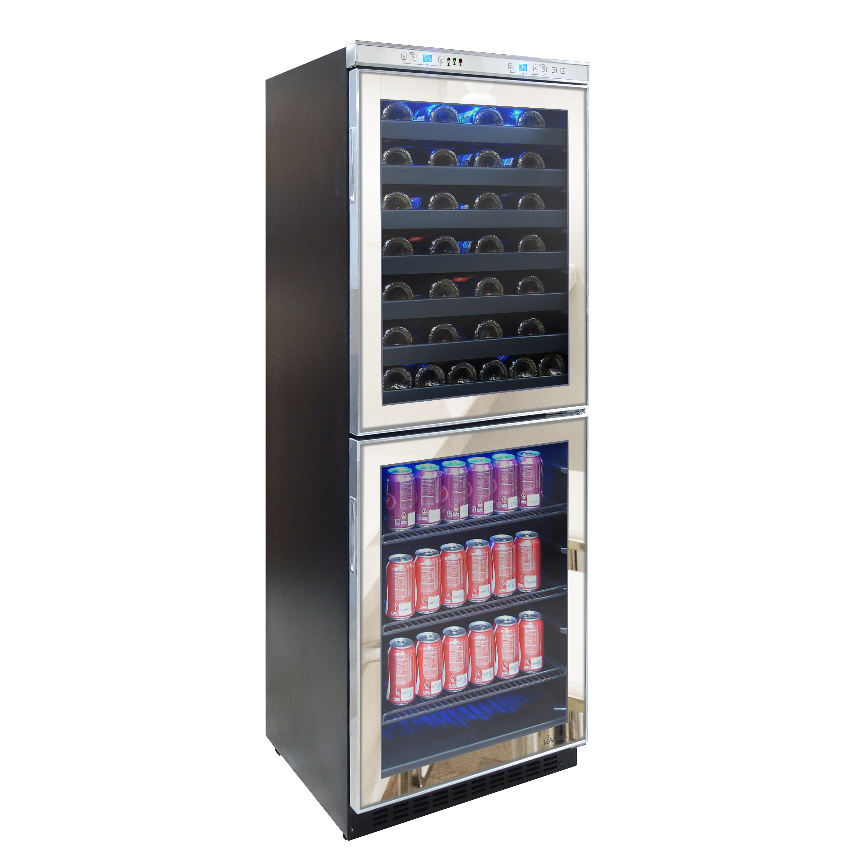 Vinotemp Mirrored 54 Bottle Dual Zone BuiltIn Wine Refrigerator