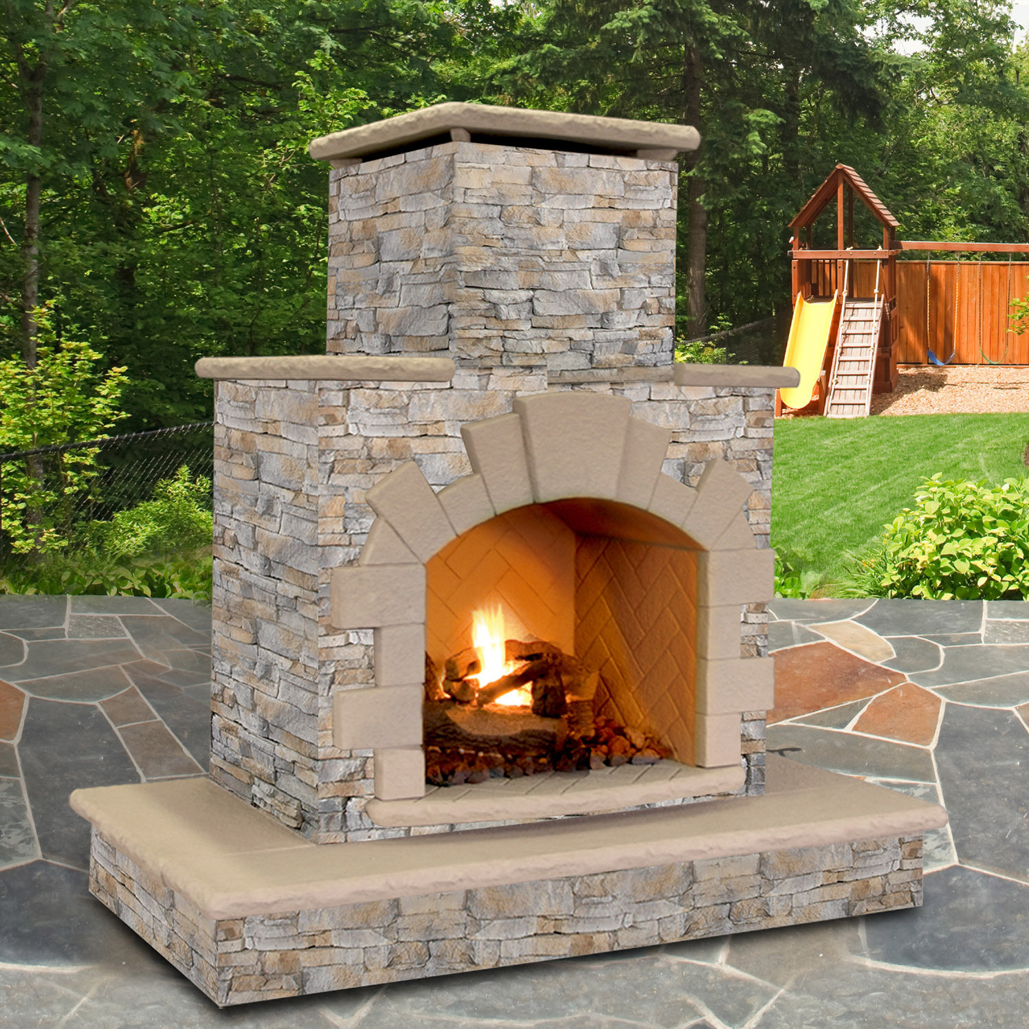 Calflame Natural Stone Propane Gas Outdoor Fireplace And Reviews Wayfair