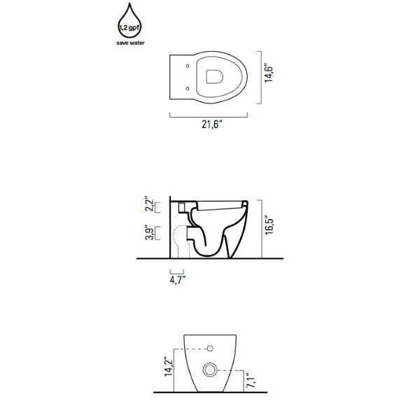 GSI Collection Panorama Ceramic Floor Round 1 Piece Toilet & Reviews