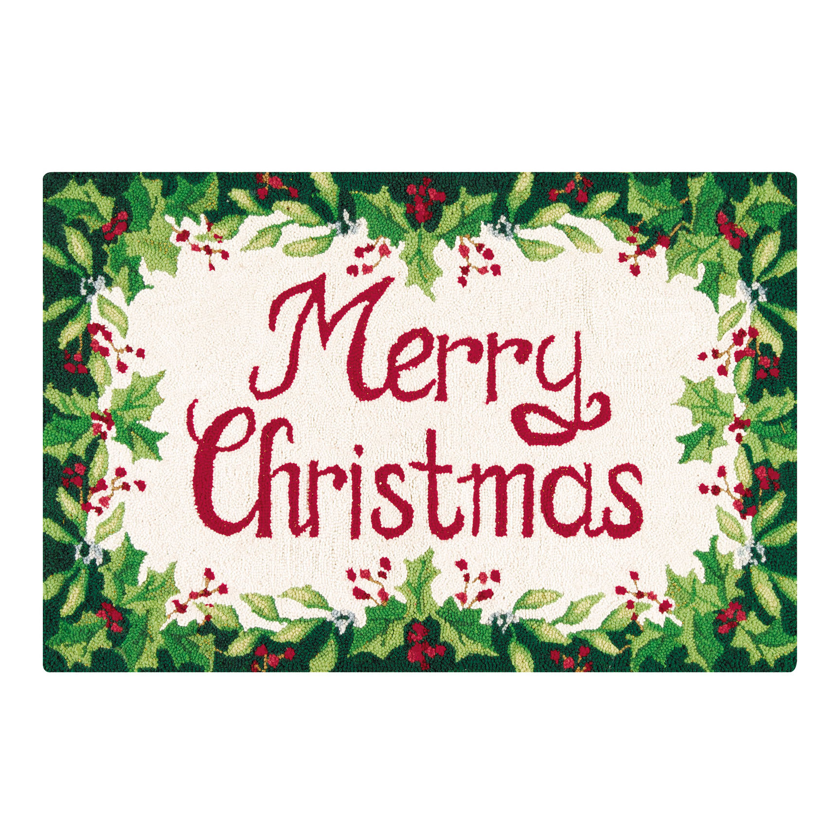 C & F Enterprises Merry Christmas Green and Red Hooked Area Rug