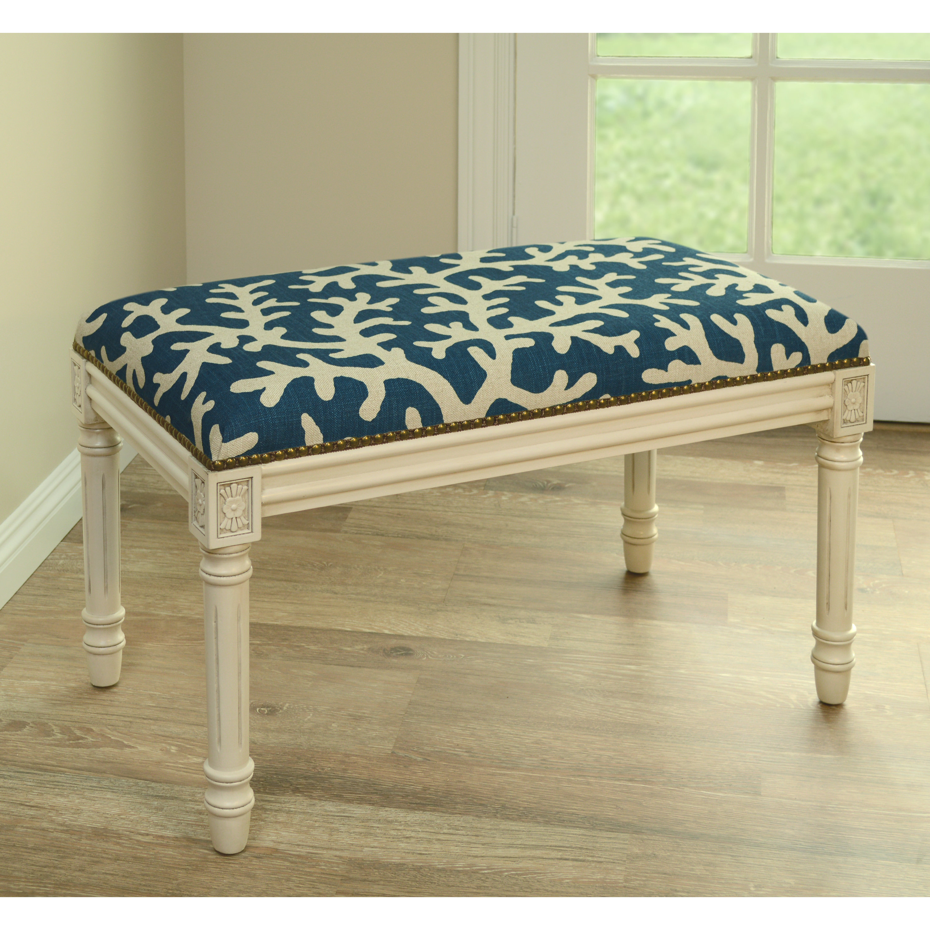 123 Creations Coastal Upholstered & Wood Bench & Reviews | Wayfair