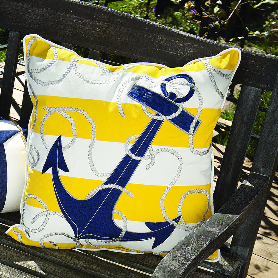 Rightside Design I Sea Life Stripe Embroidered Anchor Indoor/Outdoor