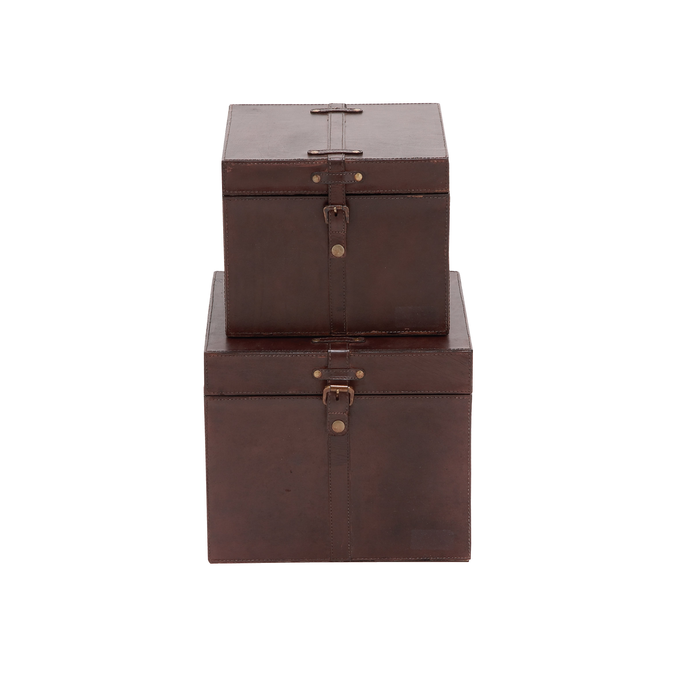 2 Piece Wood Real Leather Box Set Wayfair