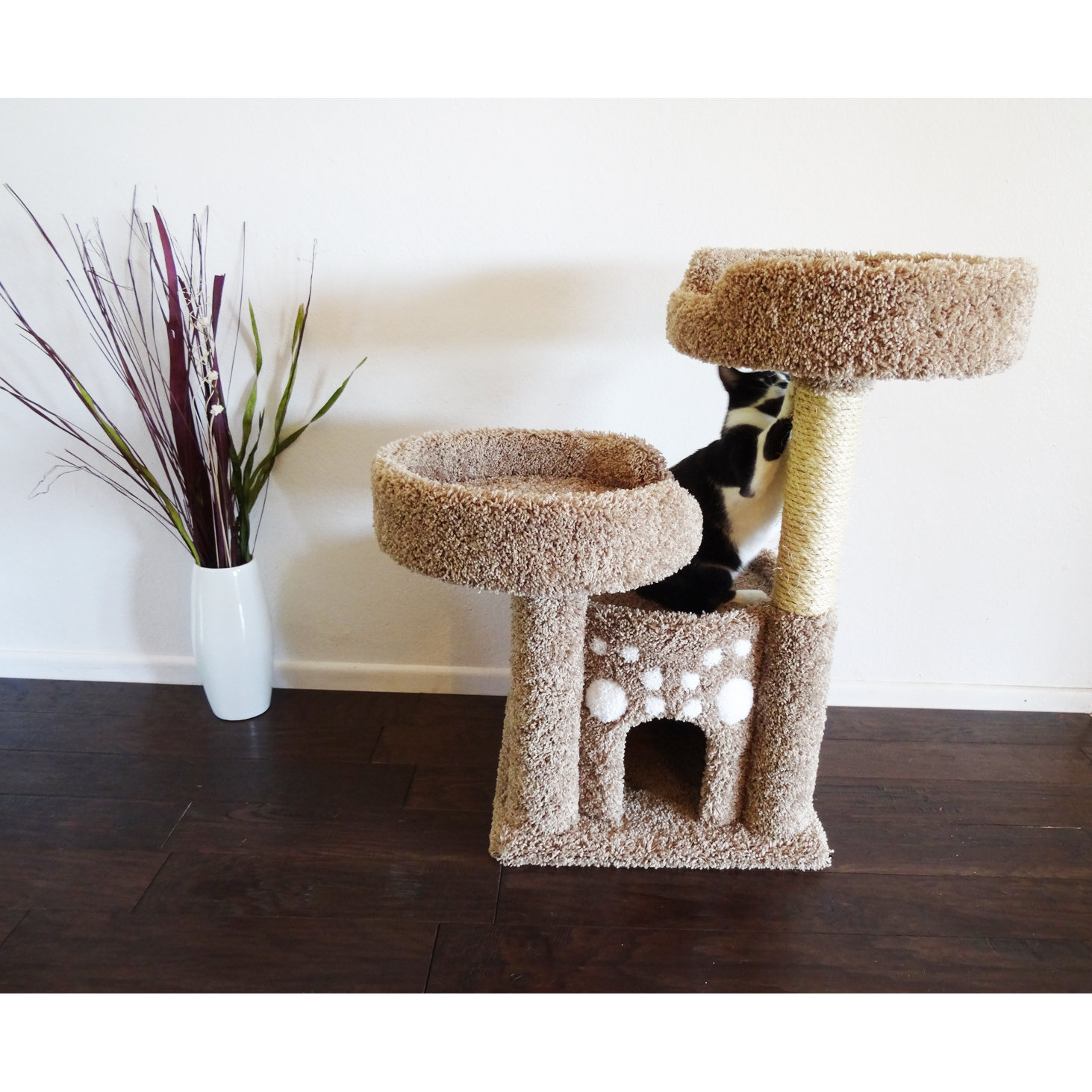 New Cat Condos 35" Premier Double Perch Solid Wood Cat Condo & Reviews Wayfair