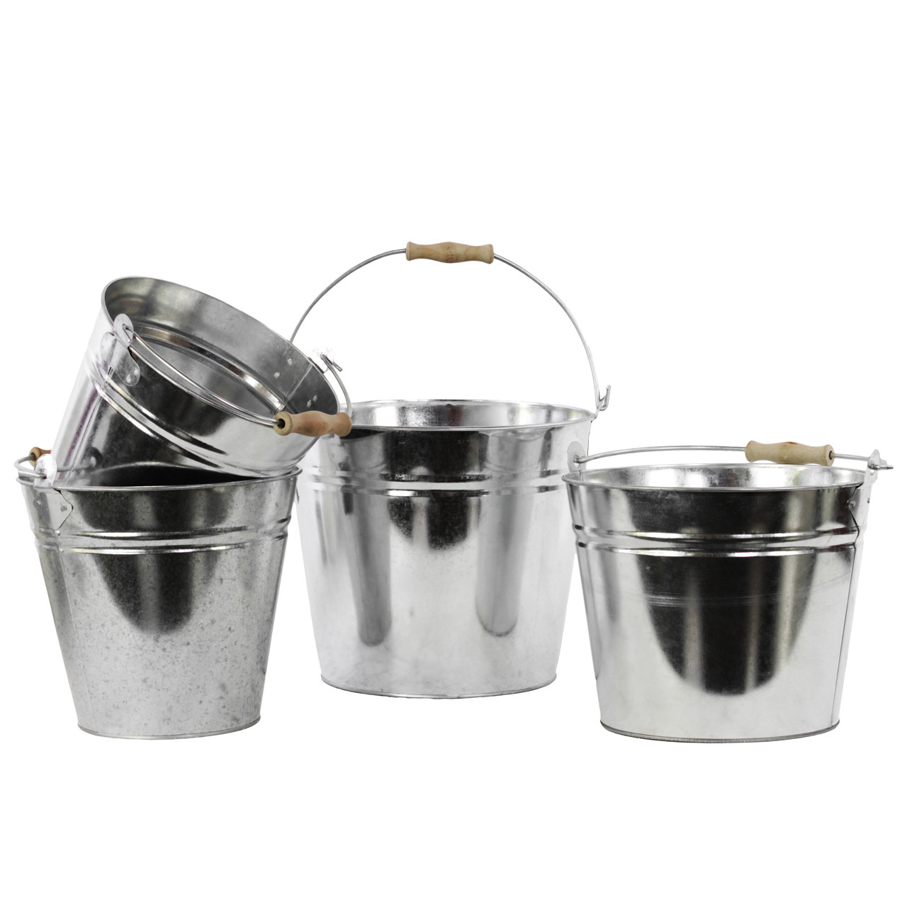 Metal Bucket With Wood Handle Set of Four Red Wayfair