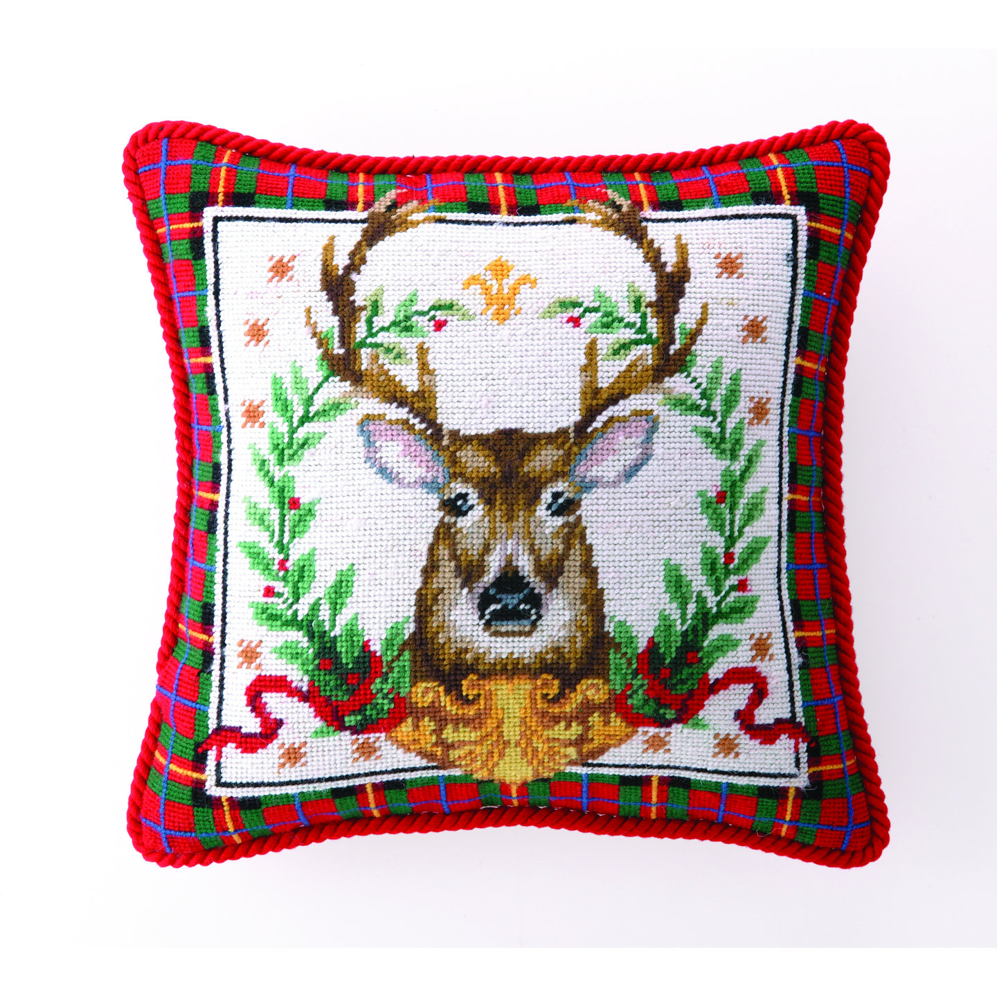 Needlepoint Christmas Stag Wool Throw Pillow Wayfair