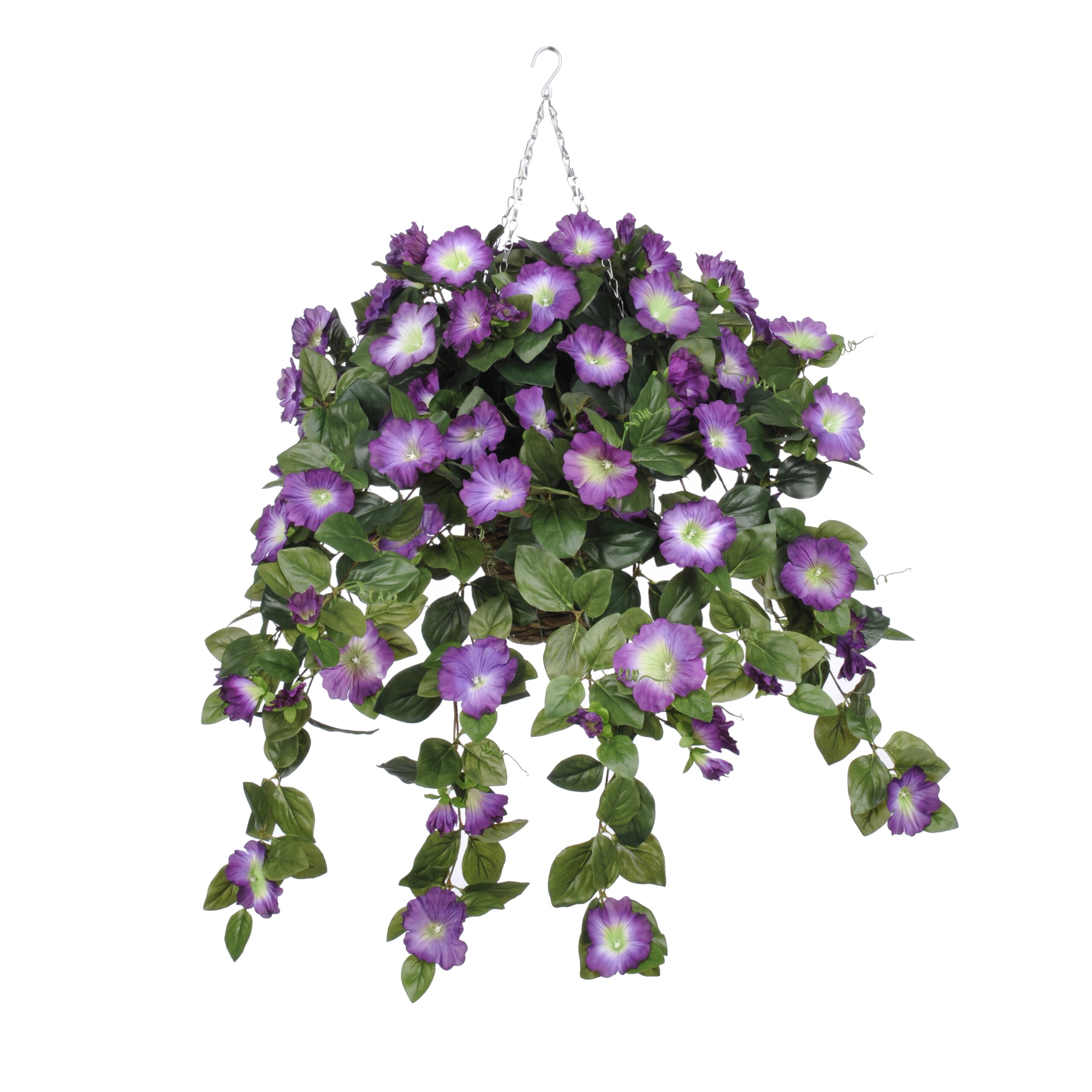 House of Silk Flowers Artificial Petunia Hanging Plant in Square Basket ...