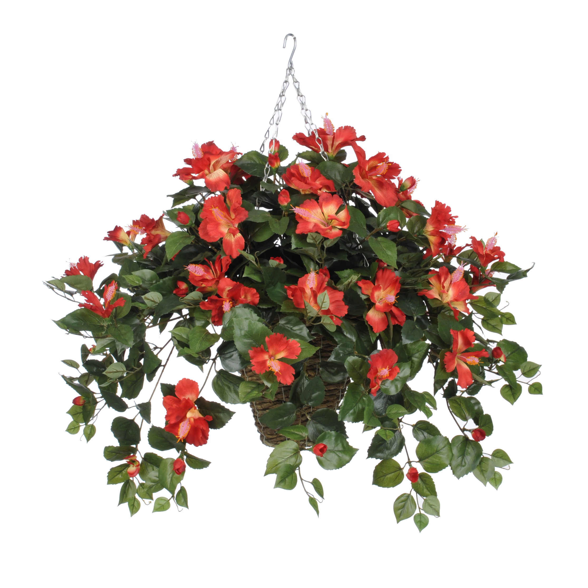 House of Silk Flowers Artificial Hibiscus Hanging Plant in Square