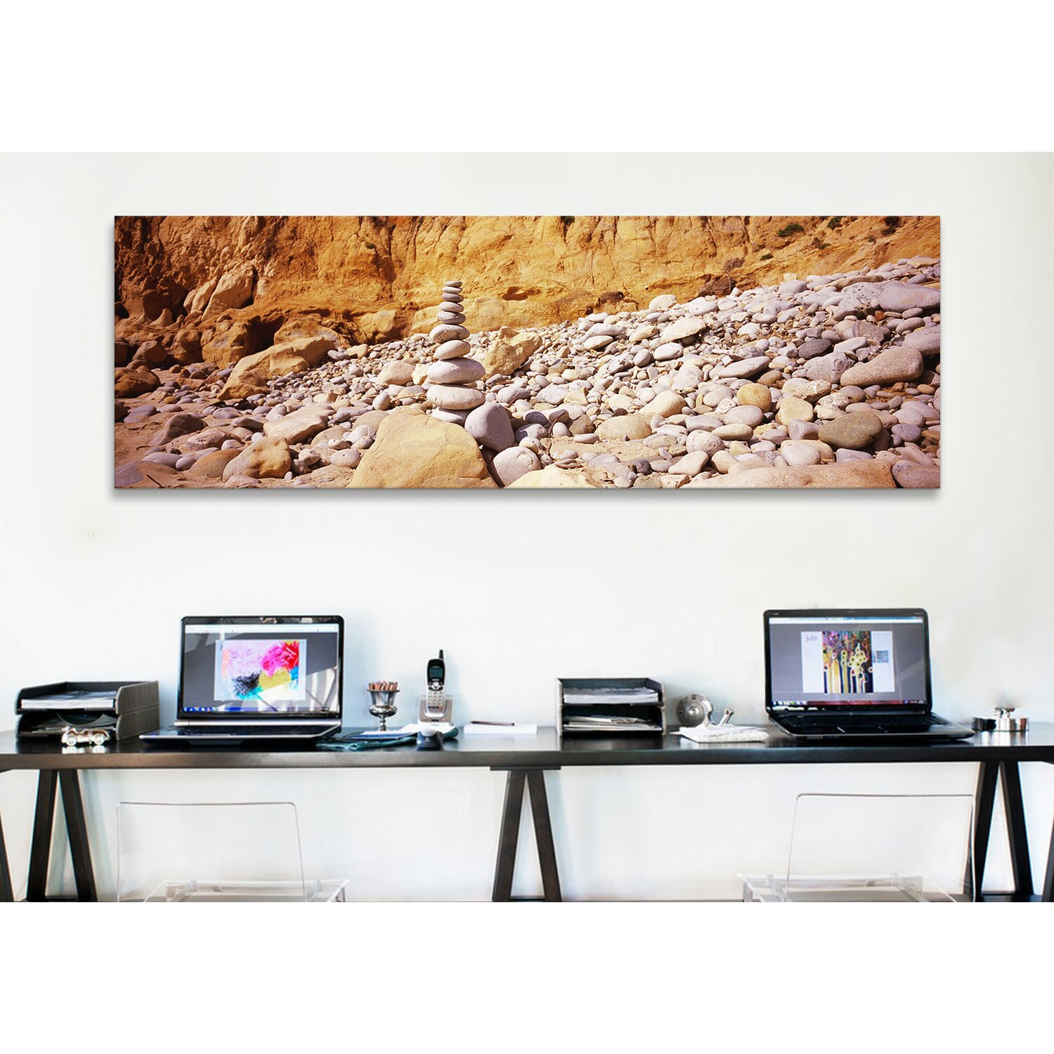 Panoramic Stack of Stones on the Beach, California Photographic Print