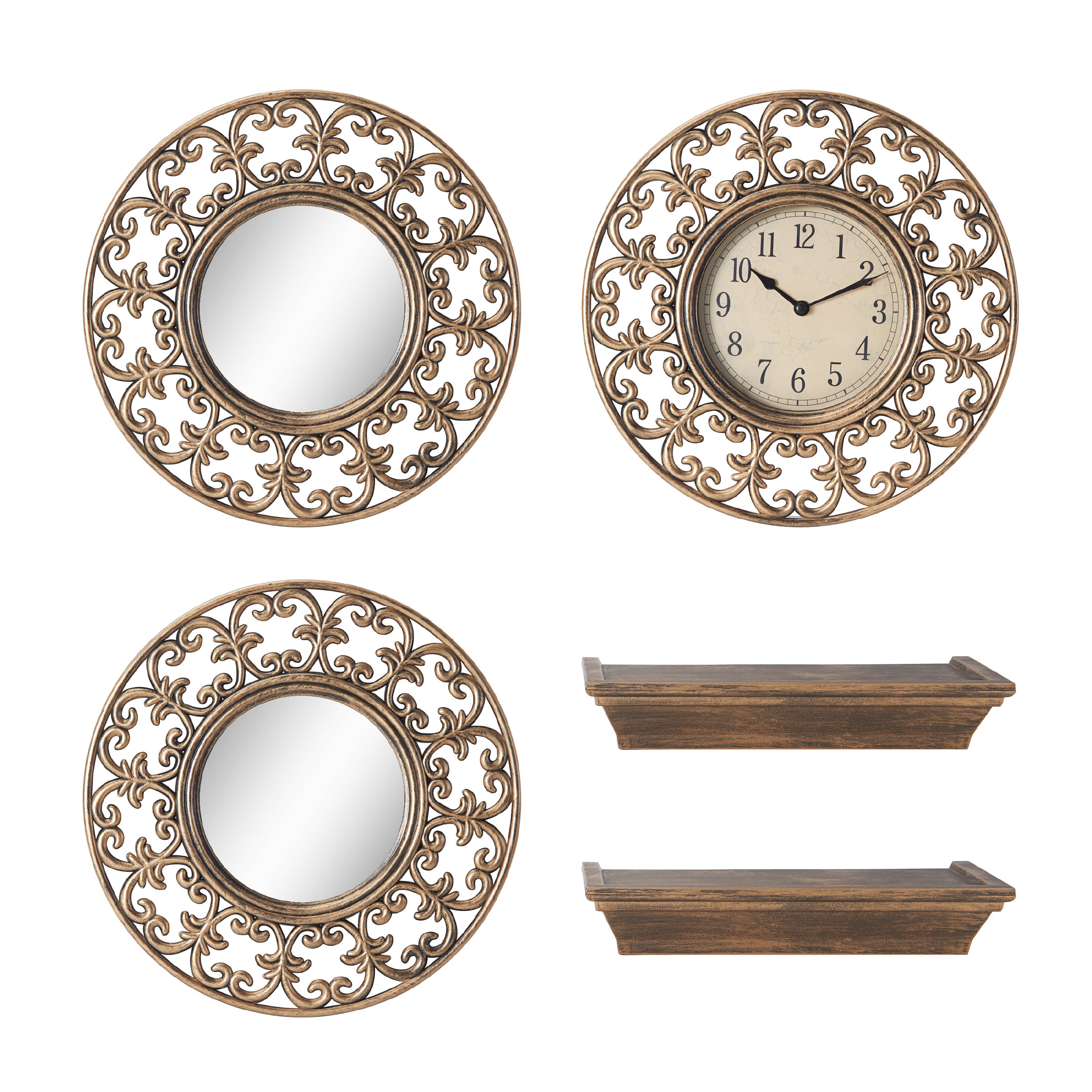 Elements 5 Piece Clock Mirror Shelf Set & Reviews Wayfair