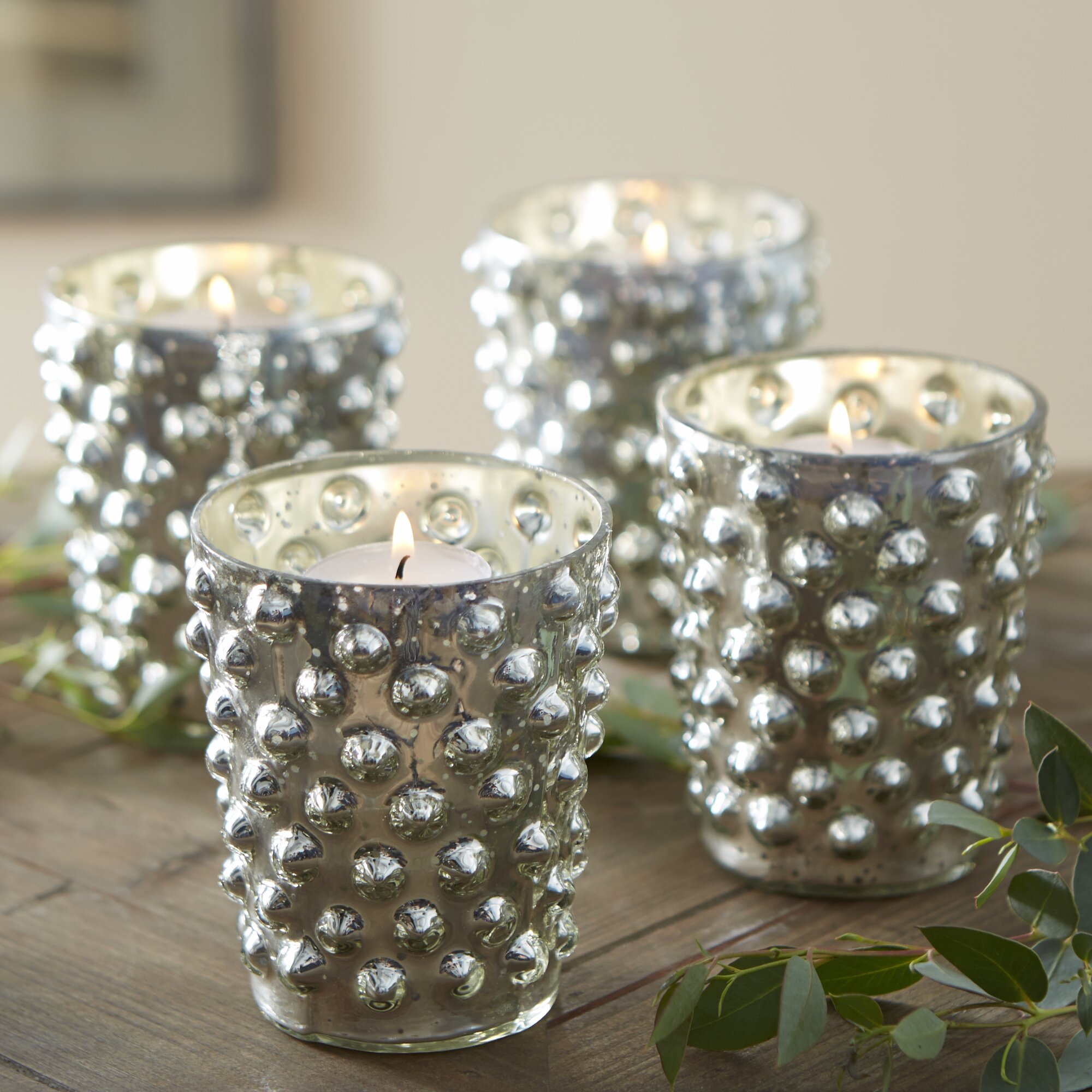 Birch Lane Silver Hobnail Votive Holders | Birch Lane