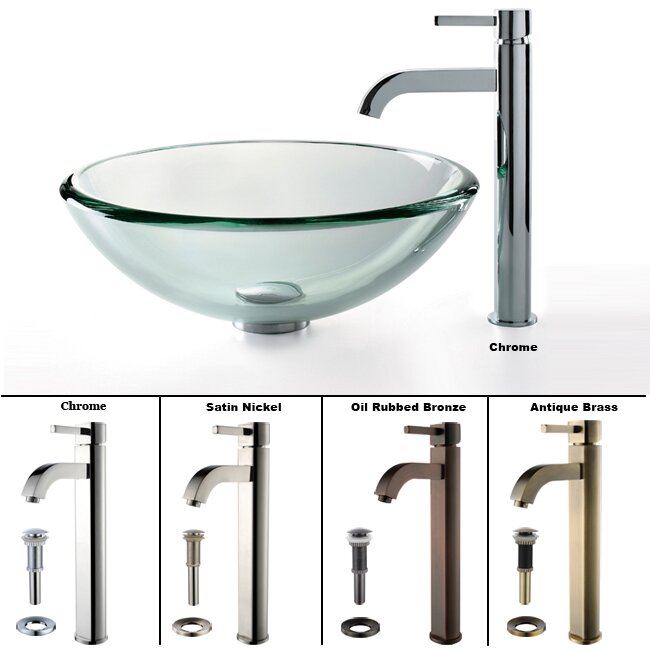 Clear 19mm Thick Glass Vessel Sink and Ramus Faucet