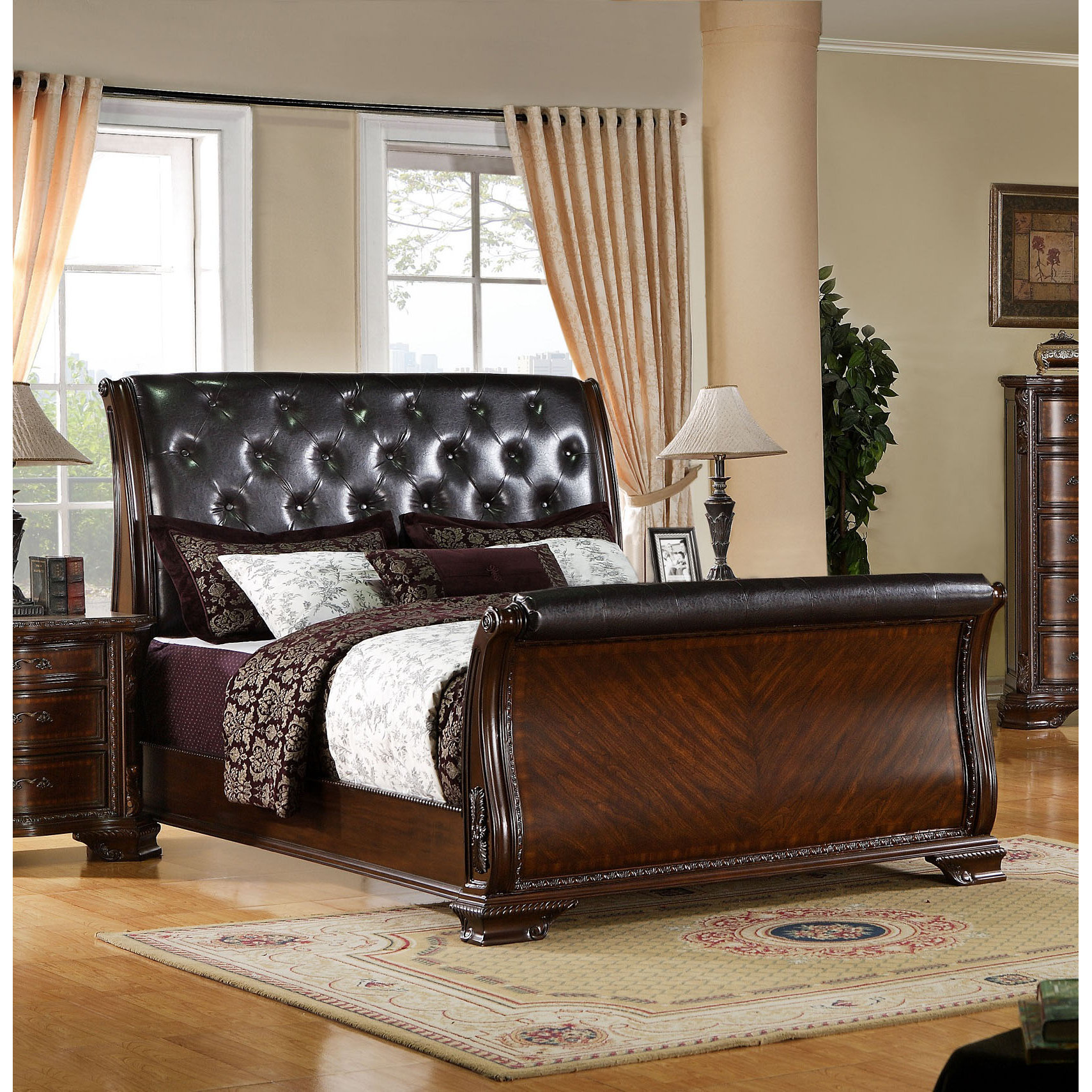 Leather sleigh bed, Bedroom night stands, Wood bedroom sets