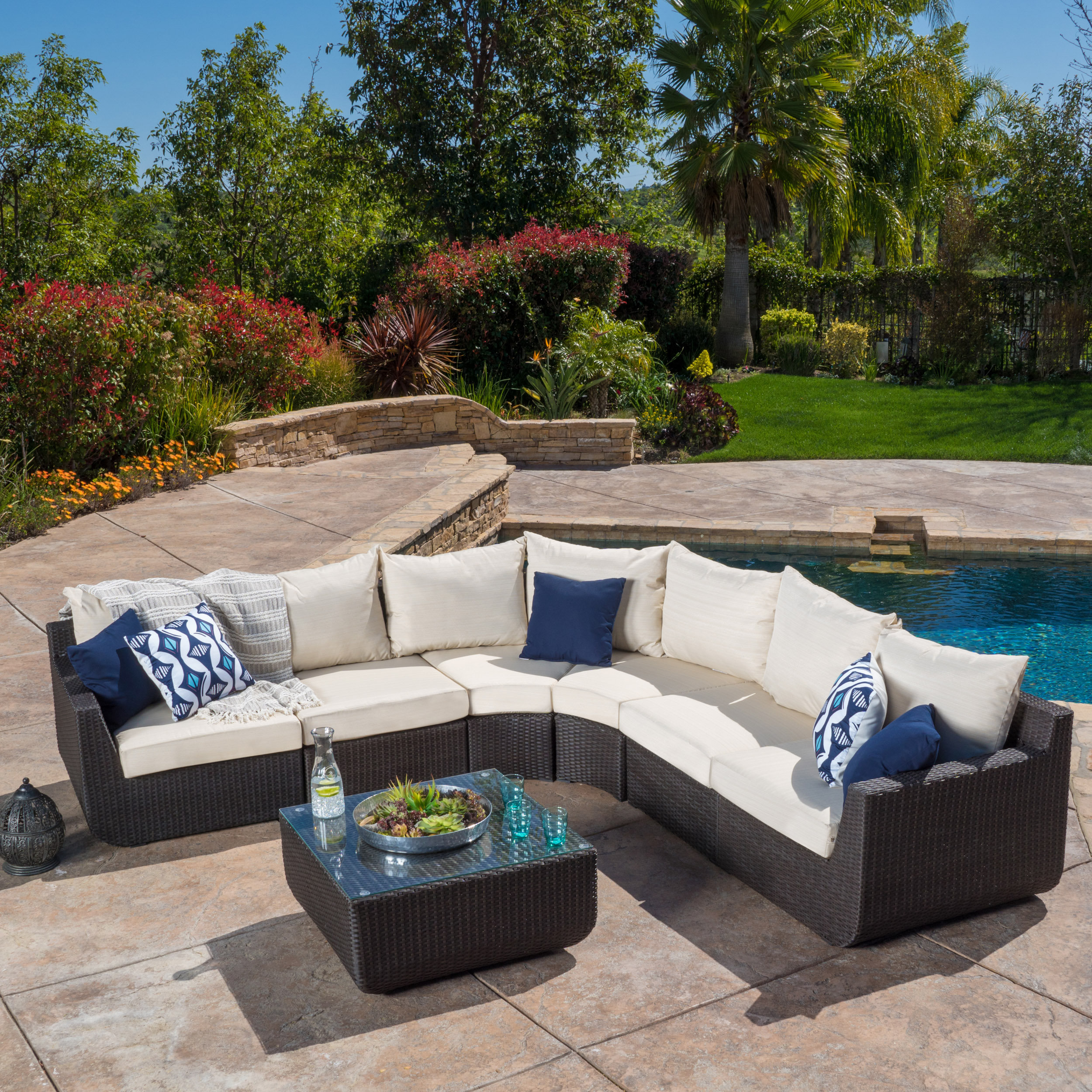 Trabuco 7 Piece Outdoor Wicker Sectional Seating Group with Cushion Wayfair