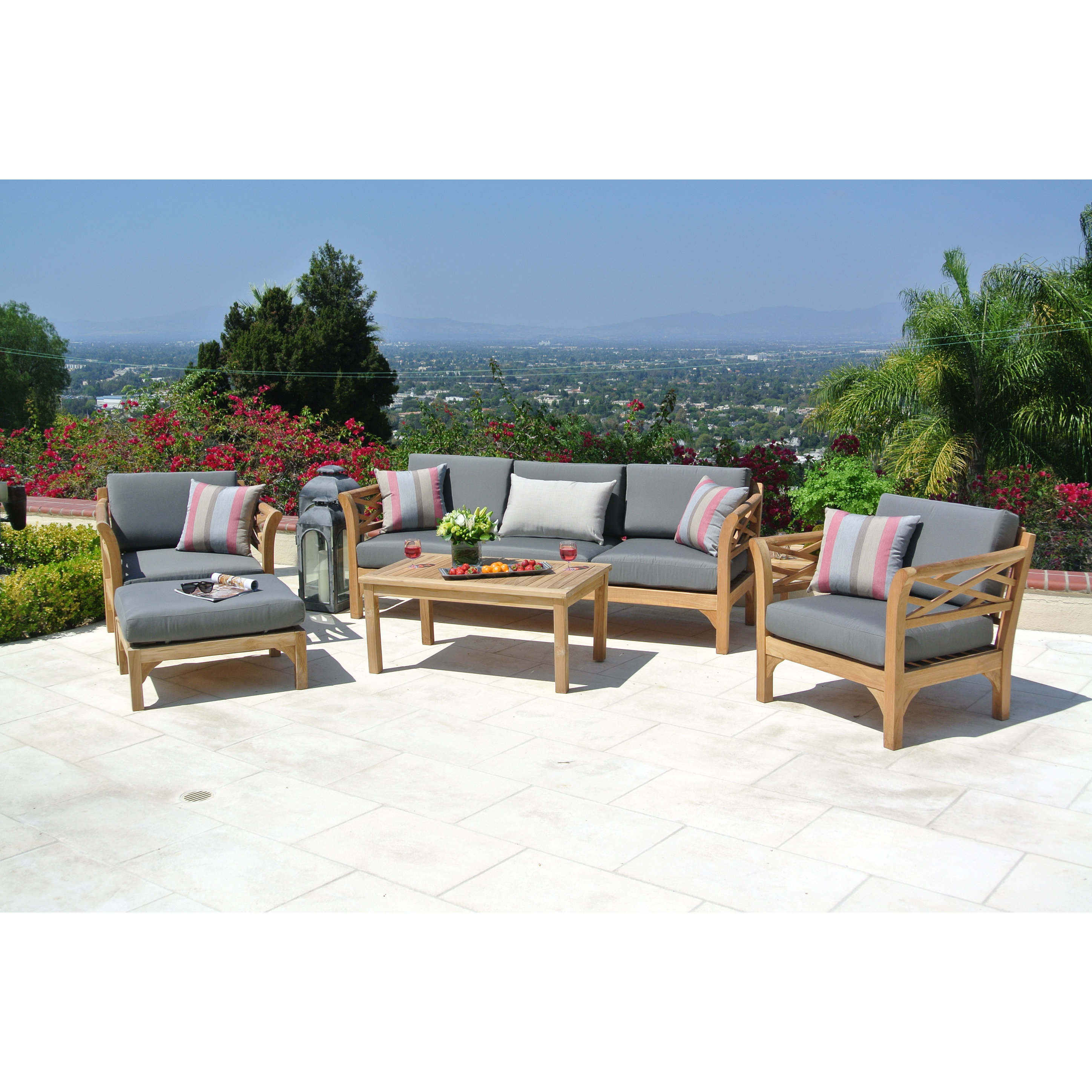 Trijaya Living Malibu Outdoor Teak 6 Piece Deep Seating 