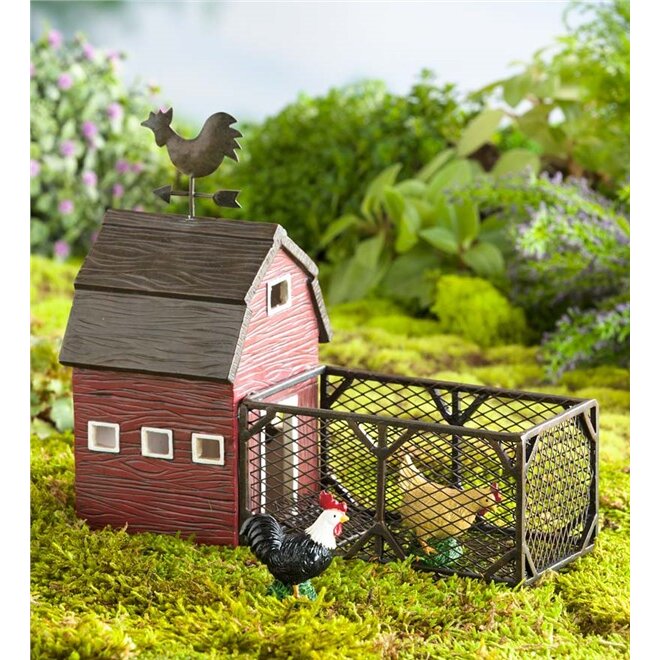 Plow &amp; Hearth Miniature Fairy Garden Chicken Coop with Three Chickens ...