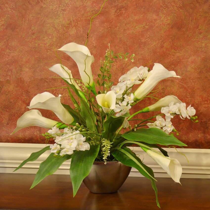 Floral Home Decor Calla Lily and Orchid Silk Flower Arrangement ...