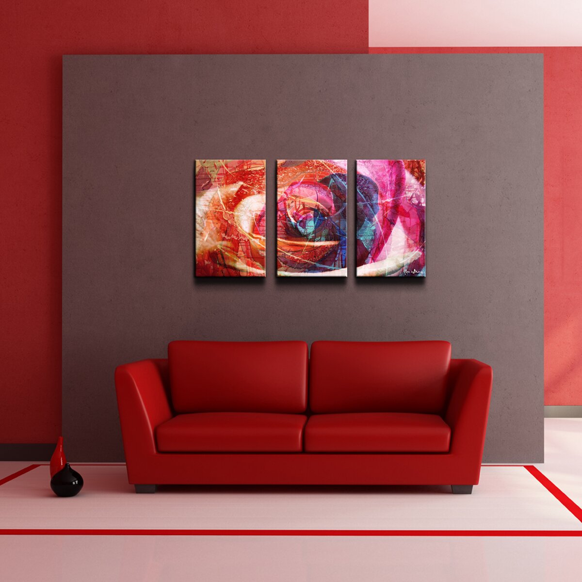 'Abstract Rose' 3 Piece Wrapped Canvas Wall Art Set | Wayfair