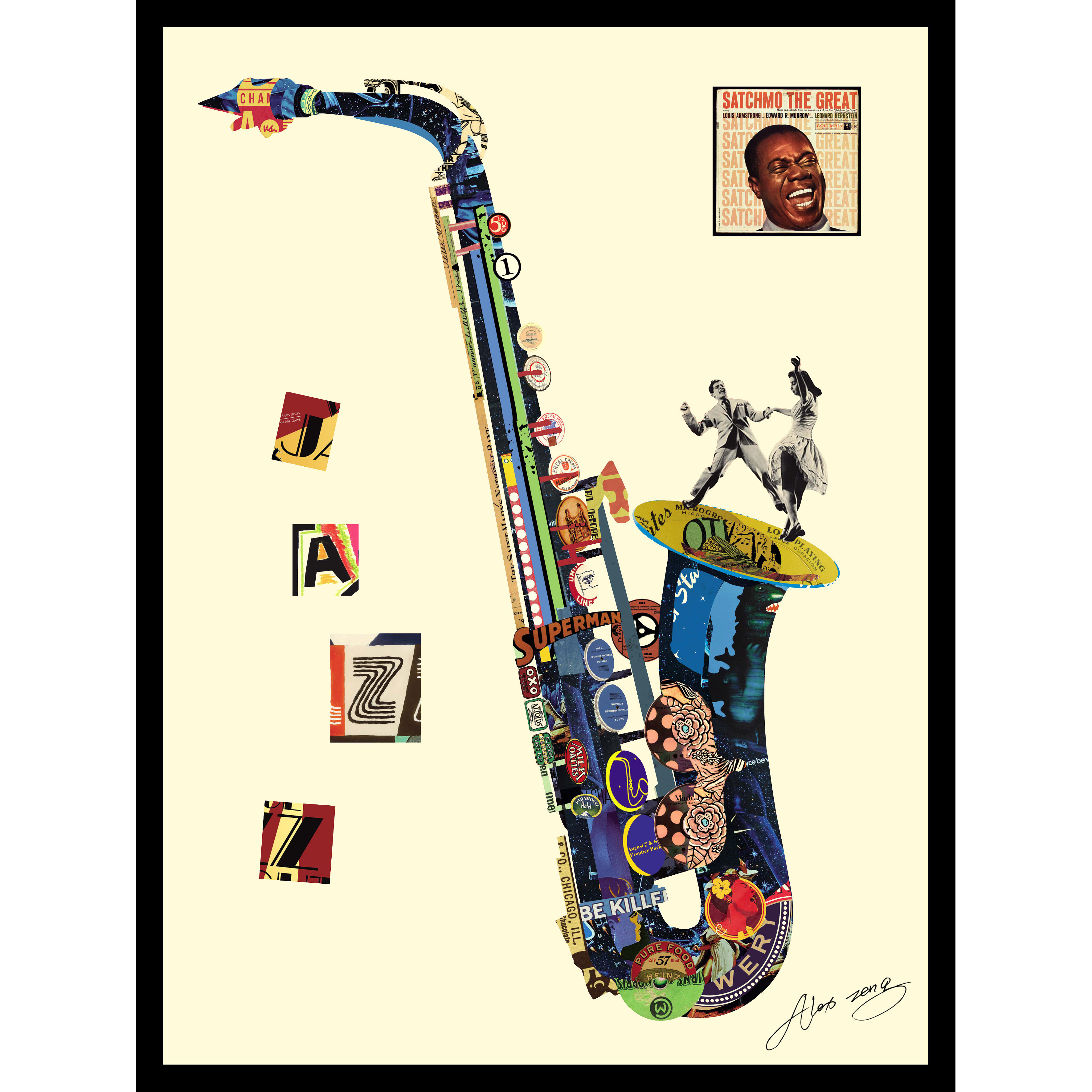 "All That Jazz" Original Dimensional Collage Hand Signed by Alex Zeng