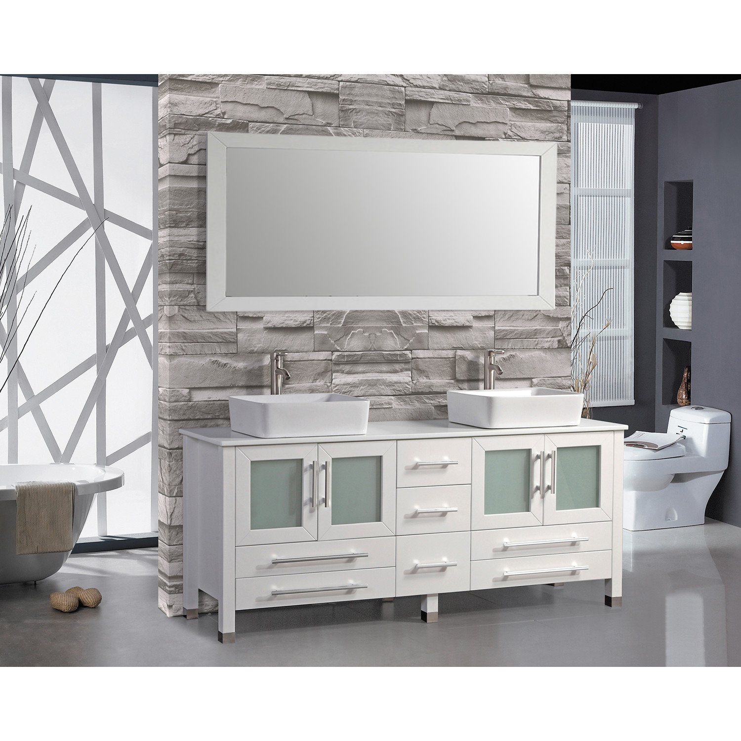 MTDVanities Malta 61" Double Bathroom Vanity Set with Mirror & Reviews Wayfair