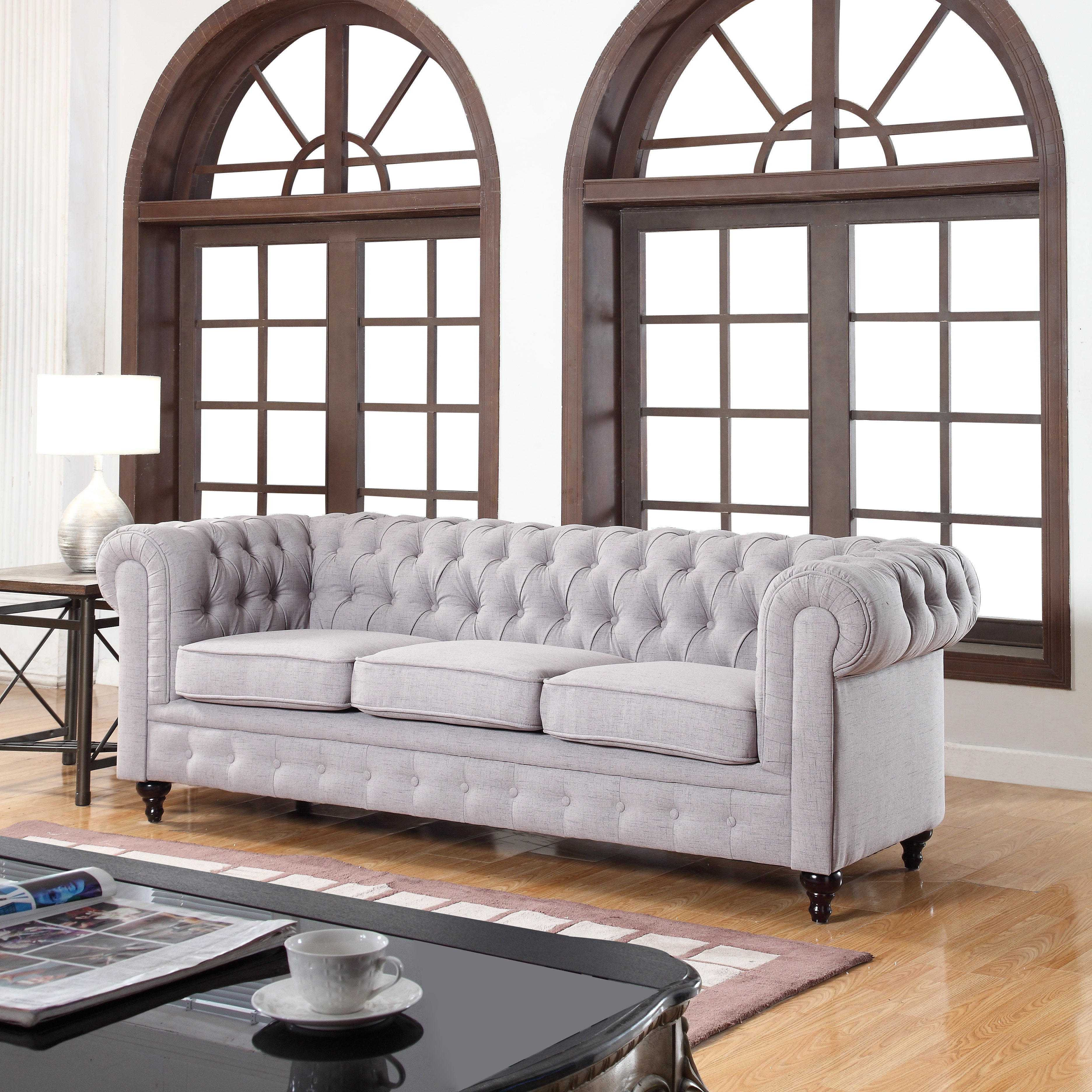 Classic Tufted Linen Fabric Chesterfield Sofa Wayfair
