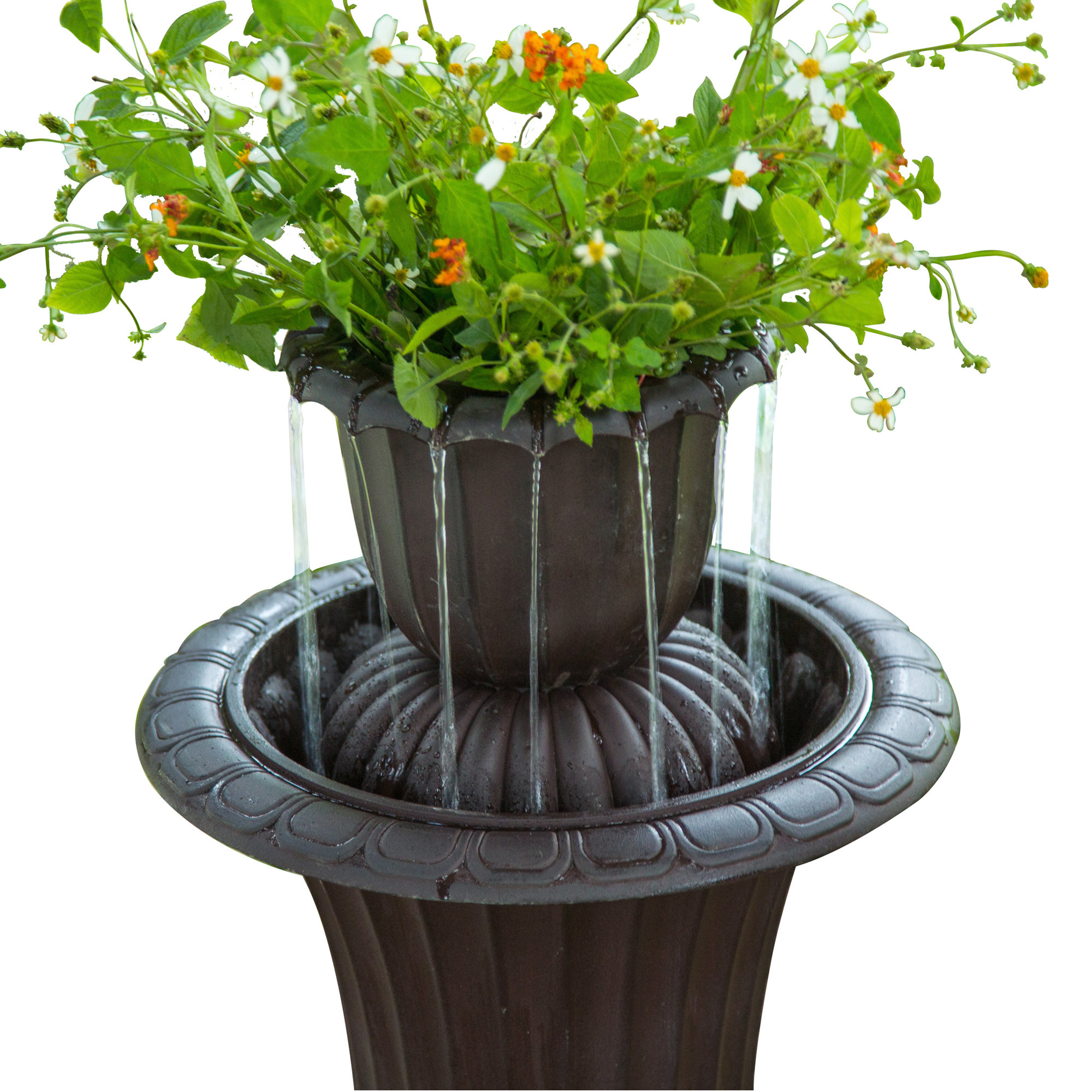 Peaktop Polyresin Outdoor Urn Flower Pot Water Fall Fountain & Reviews