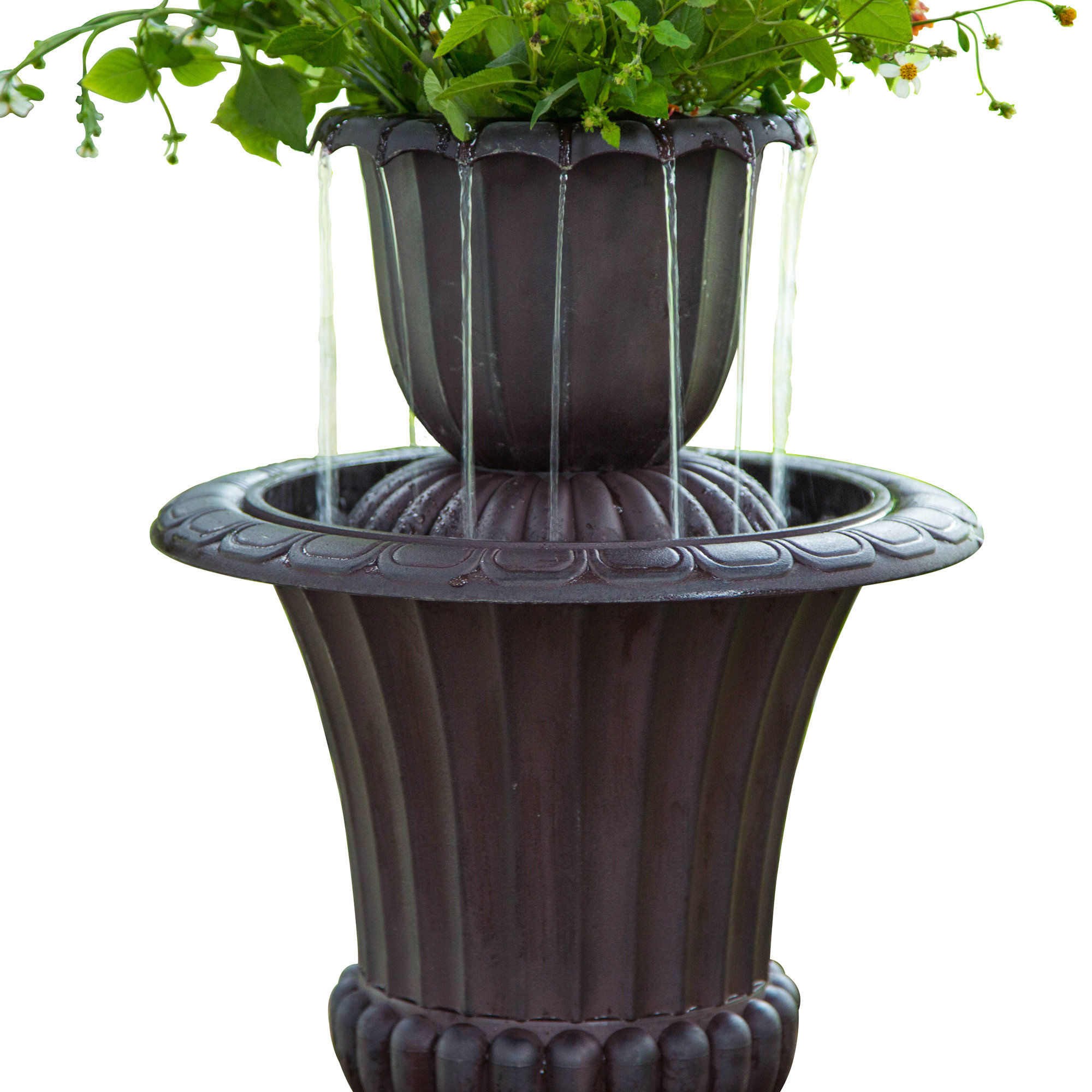 Peaktop Polyresin Outdoor Urn Flower Pot Water Fall Fountain & Reviews