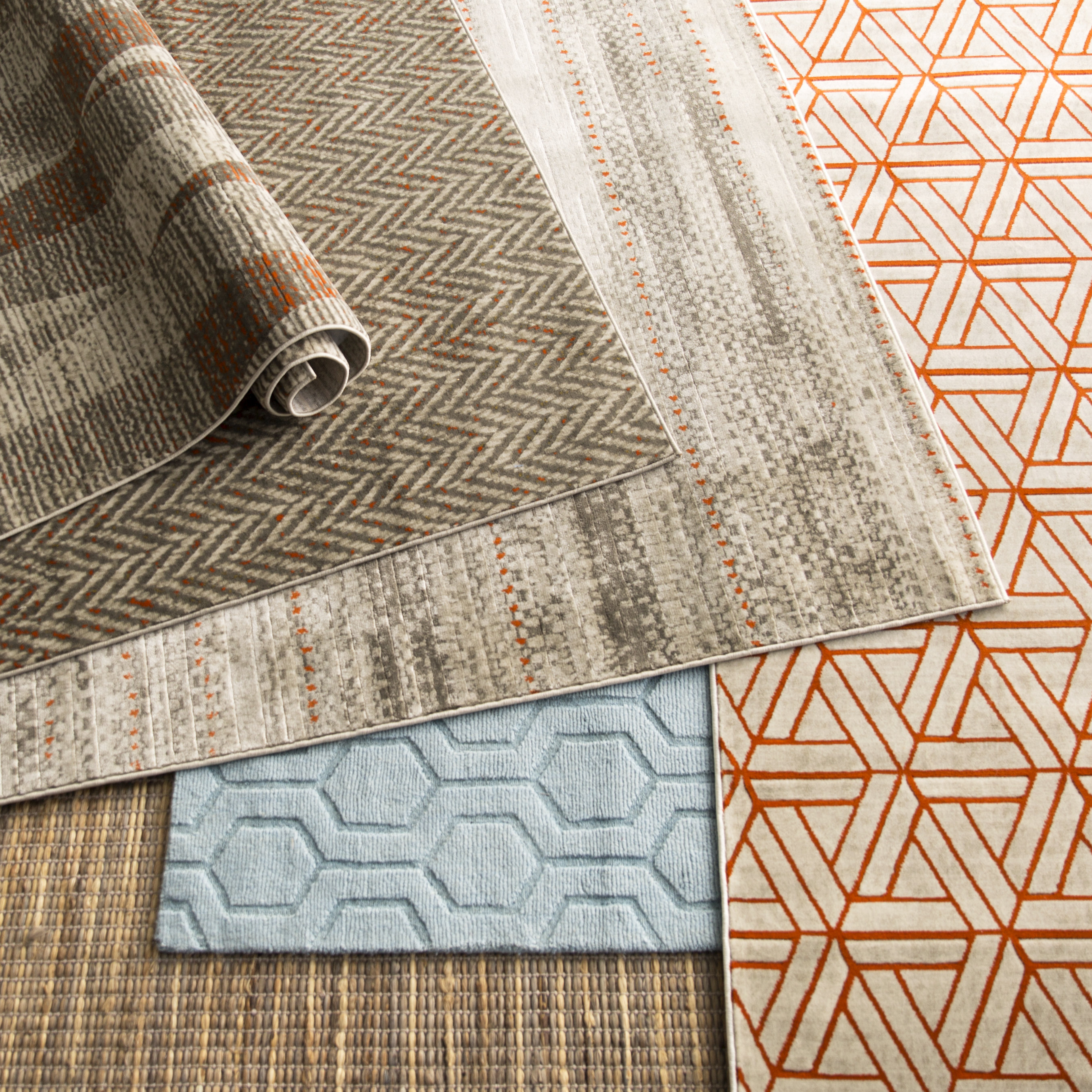 Langley Street Burroughs Woven Light Gray/Burnt Orange Area Rug
