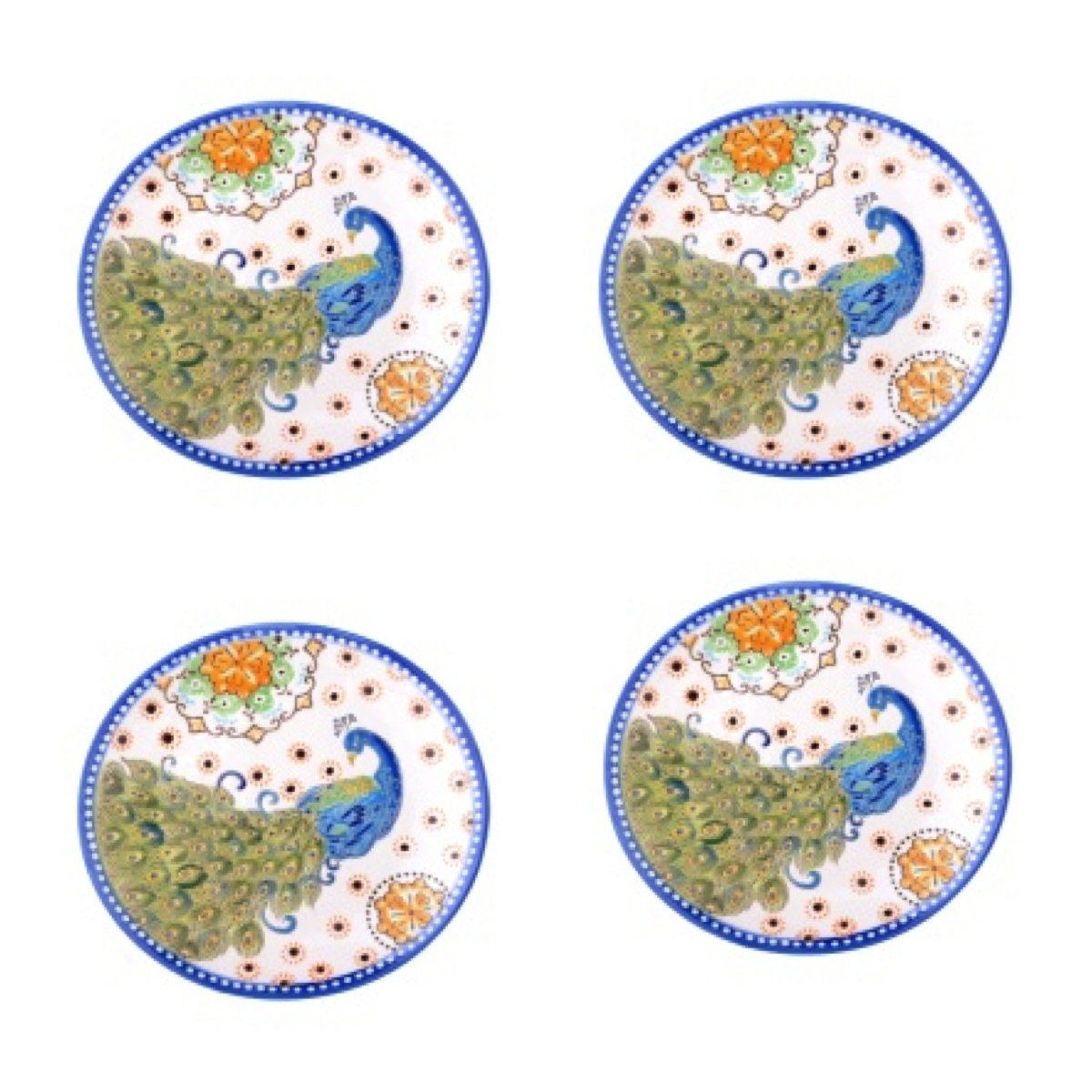 Coastline Imports Dutch Wax 8" Grace's Tea Ware Salad Plate Set Peacock
