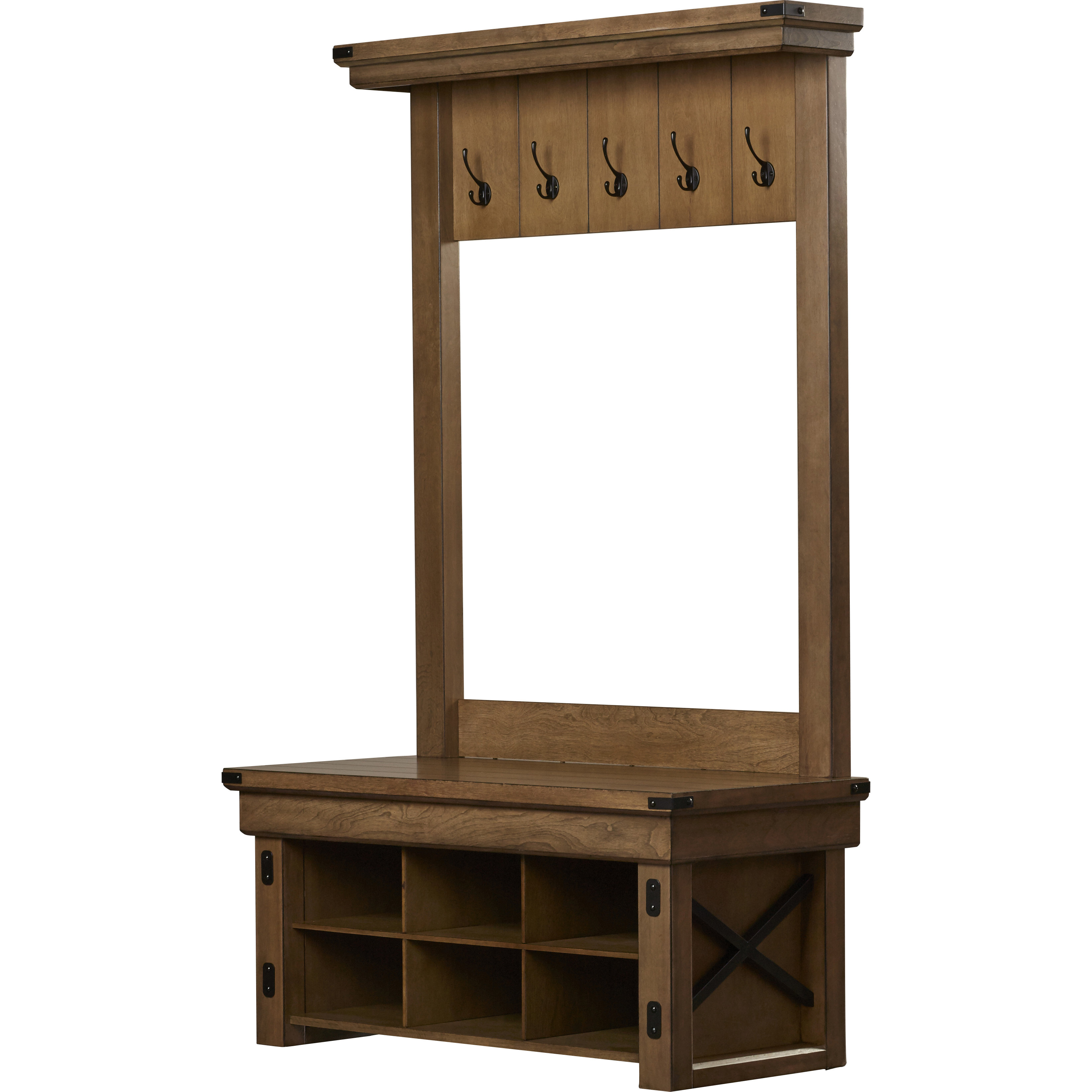 August Grove Andora Wood Veneer Entryway Hall Tree with Storage Bench
