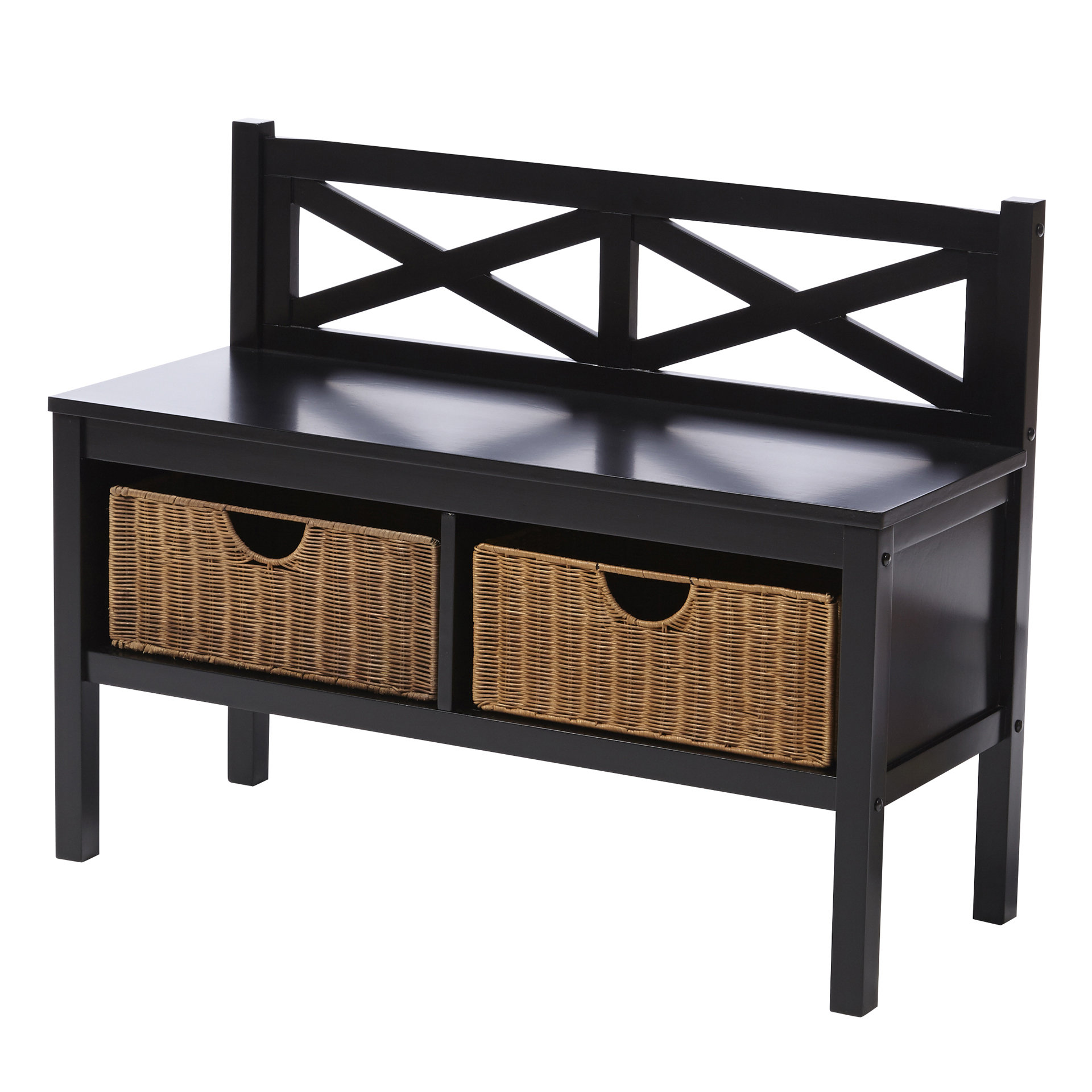 Beachcrest Home Offerman Wood Storage Entryway Bench with Rattan