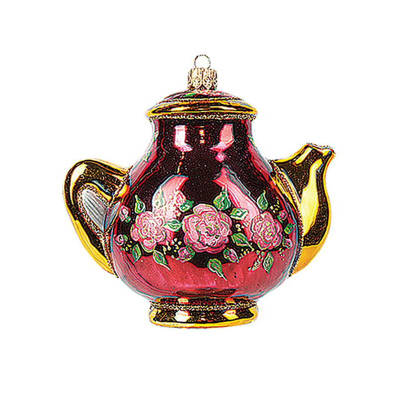 Pinnacle Peak Glass Teapot with Roses Christmas Ornament Wayfair