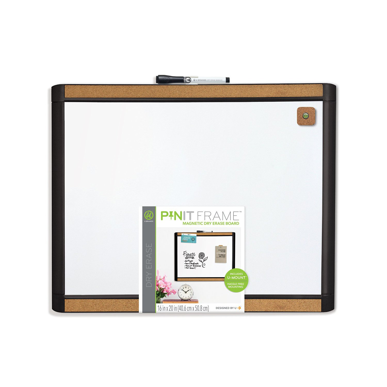 MOD and PinIt Black Frame Dry Erase Board, 20" x 16" Wayfair