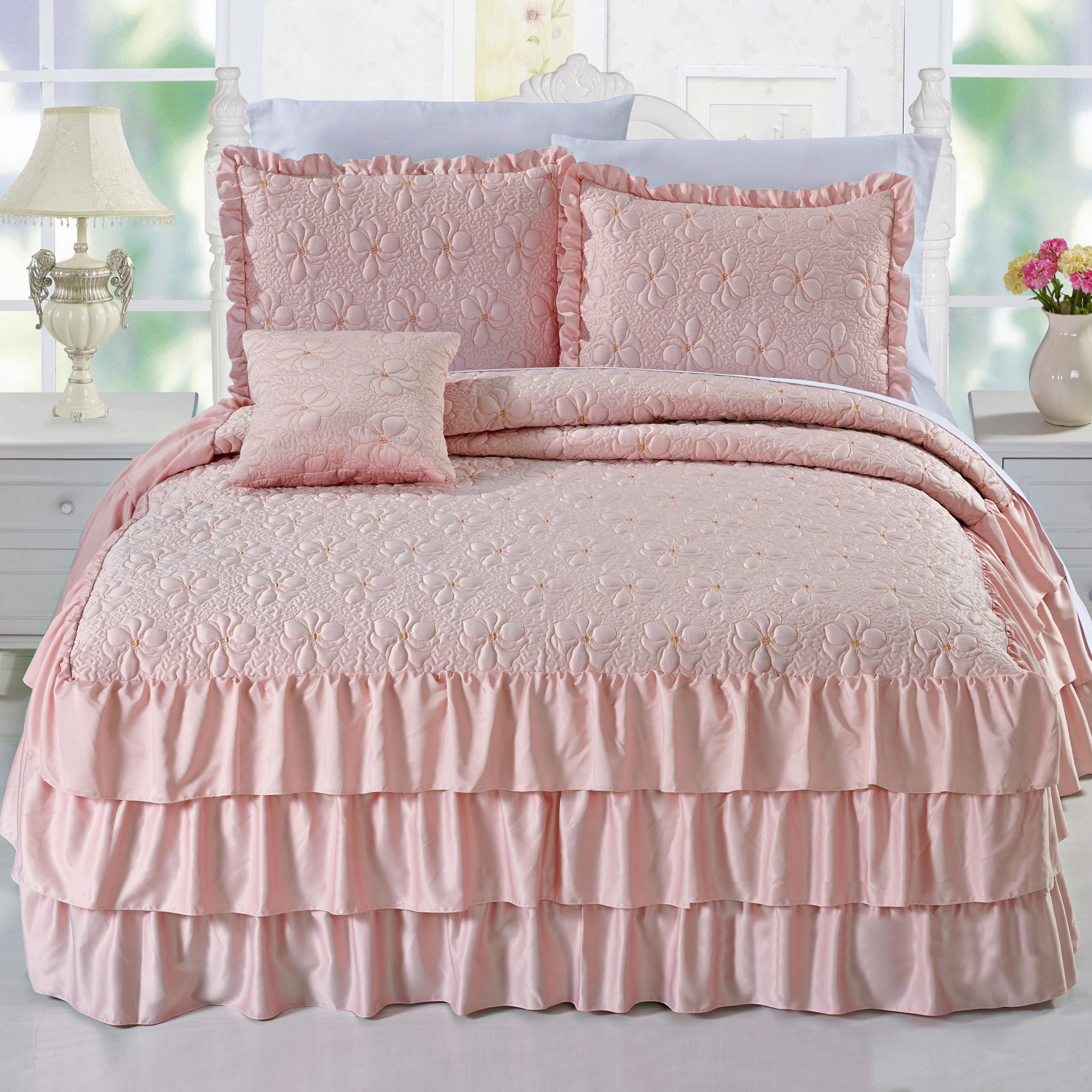 Serenta Ruffle Matte Satin 4 Piece Bedspread Set & Reviews Wayfair