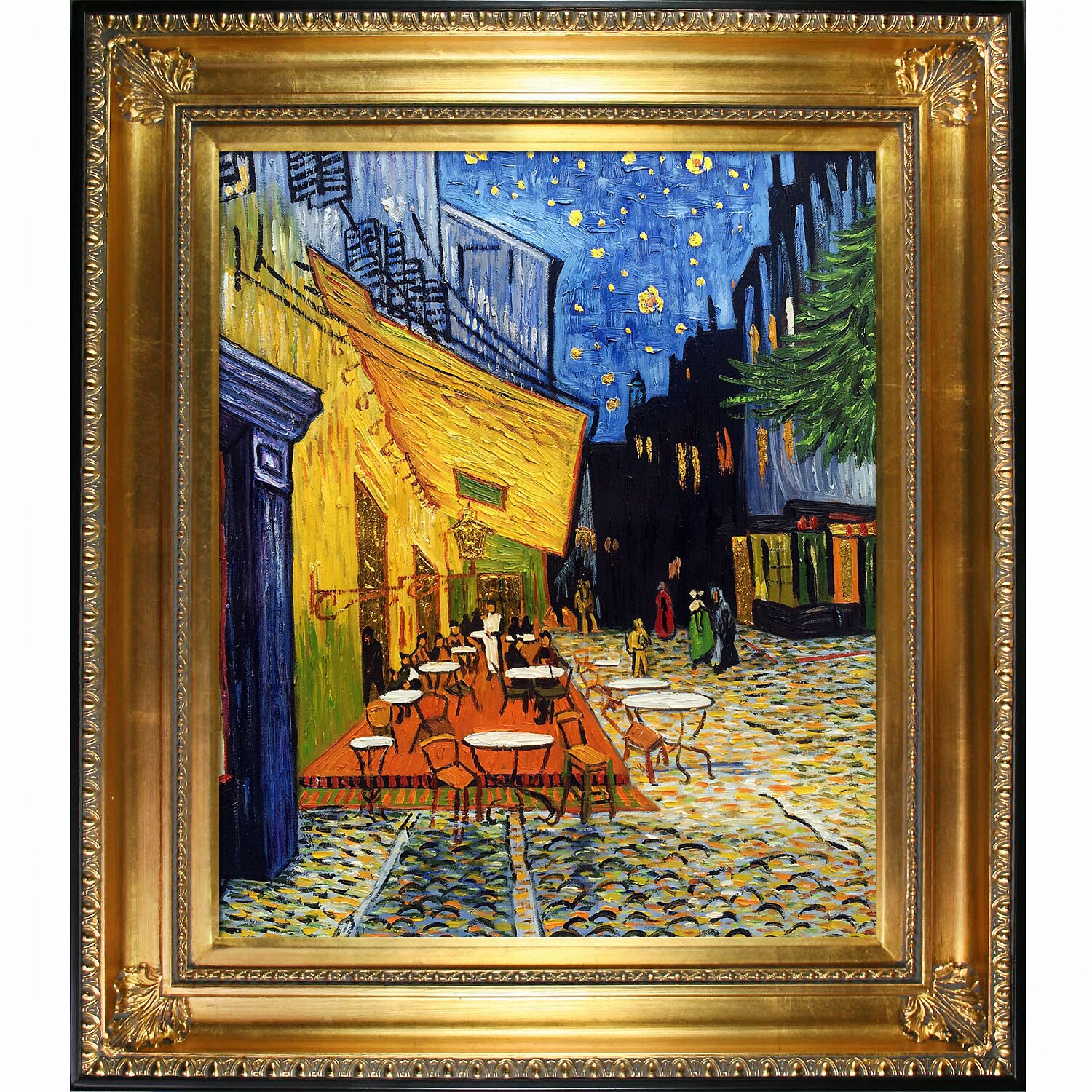 La Pastiche Cafe Terrace At Night By Vincent Van Gogh Framed Painting