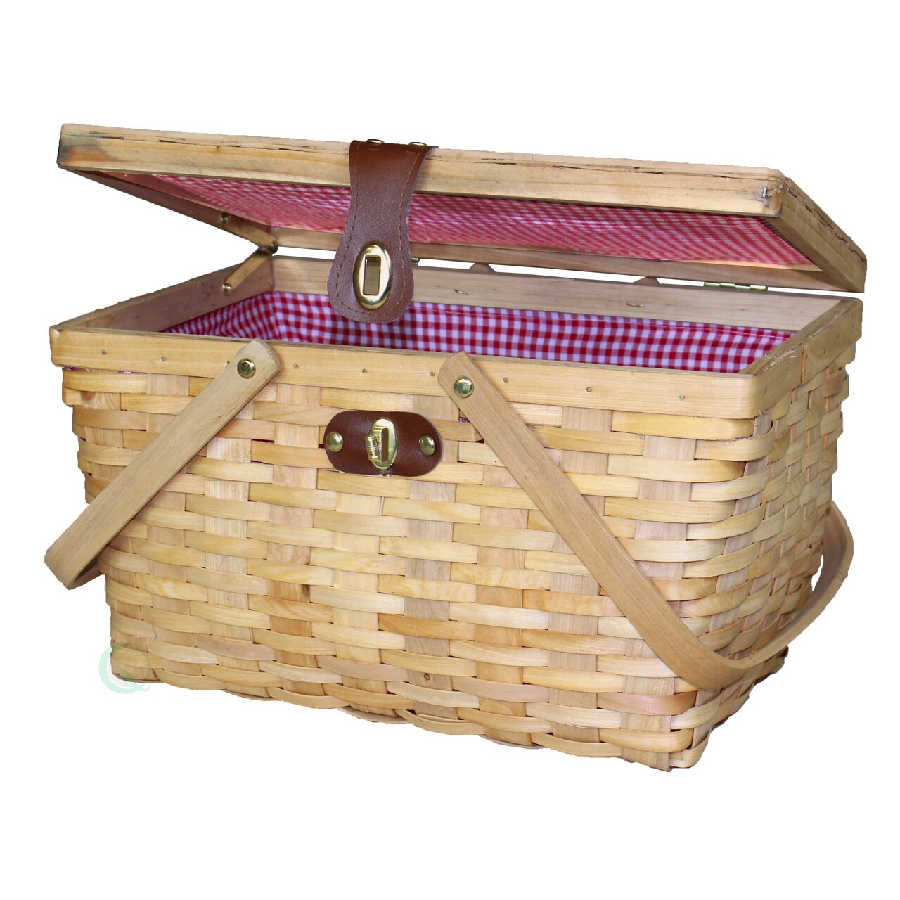 Vintiquewise Gingham Lined Wood Picnic Basket & Reviews | Wayfair