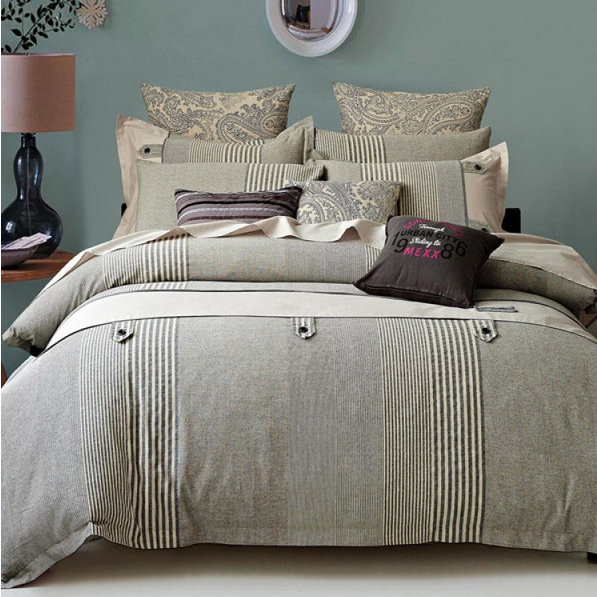 Lifestyle Bedding Solutions Buttons and Stripes 3 Piece Duvet Cover Set