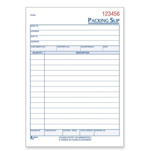 Packing Slip Book Carbonless 3 Part 1 2 Quot X5 1 2 Quot X8 2 5