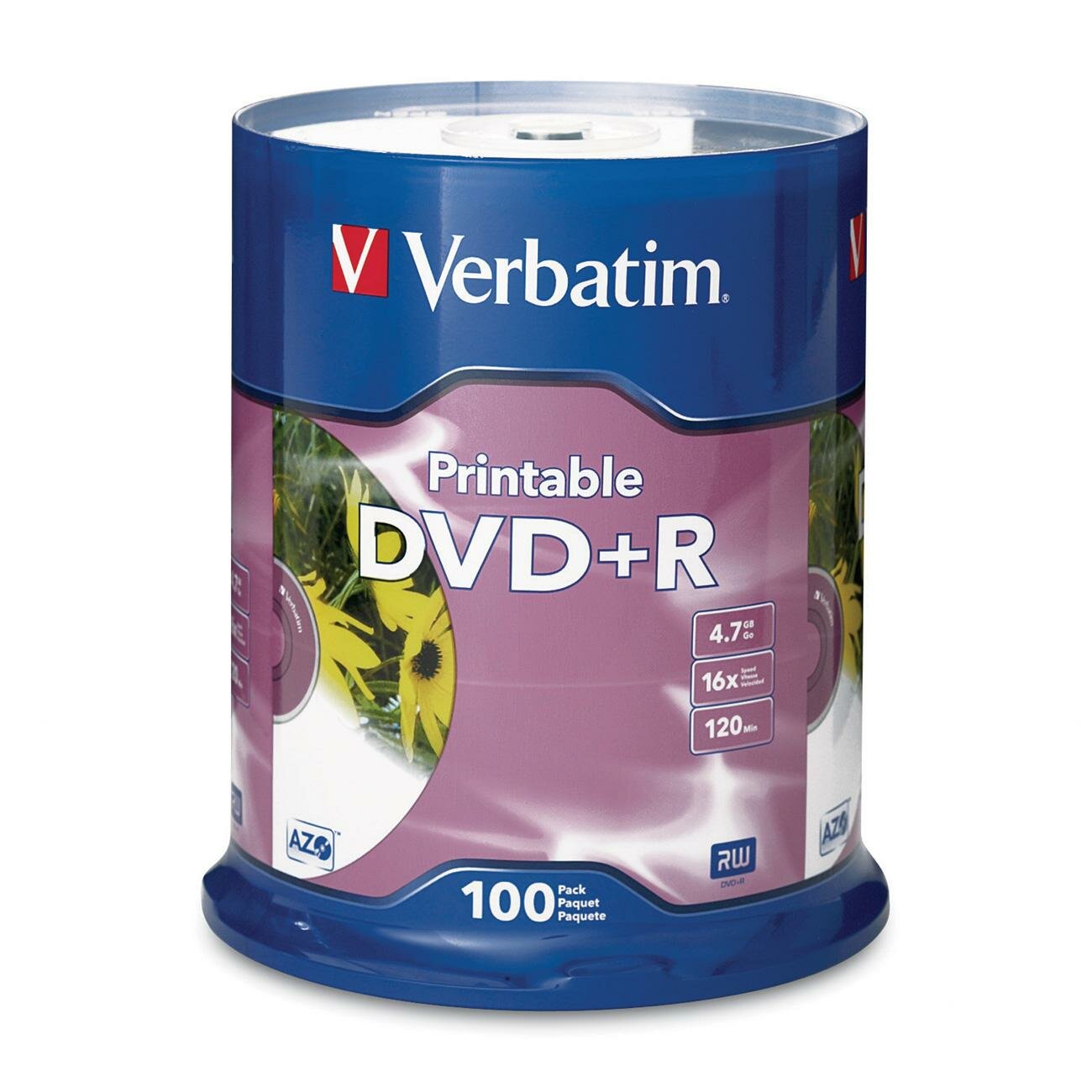 Verbatim DVD+R, 16x, 4.7GB, Inkjet Printable, 100 Per Pack, White ...