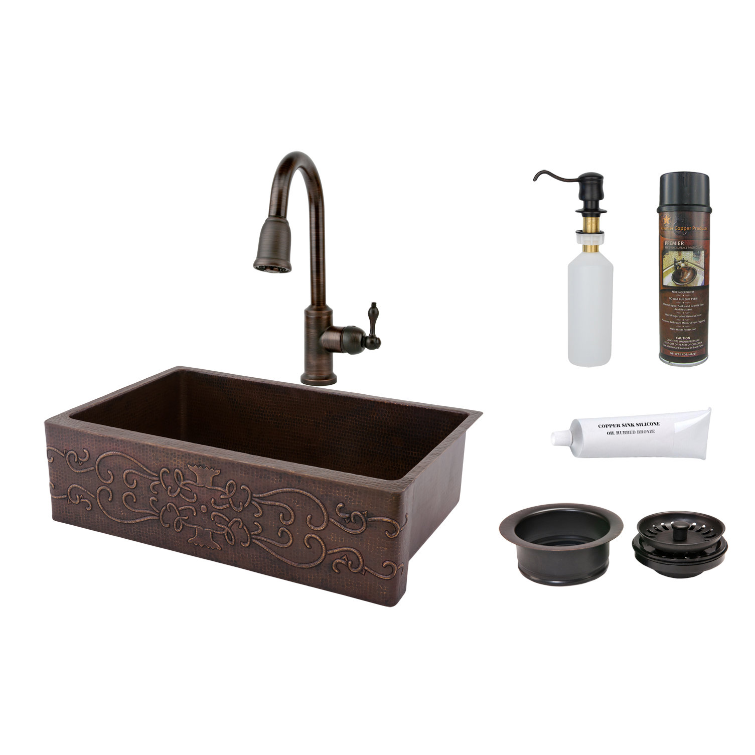 Premier Copper Products 33" x 22" Hammered Apron Kitchen Sink & Reviews