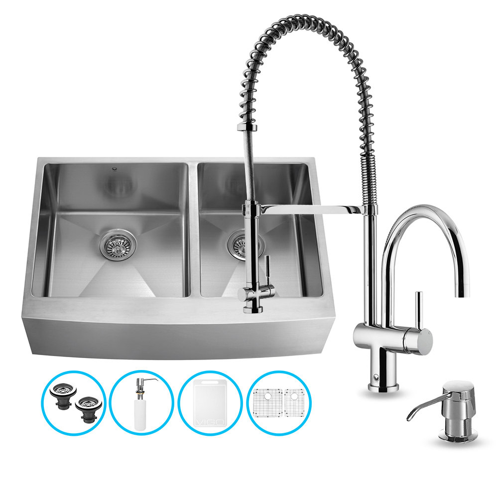 36 inch Farmhouse Apron 60/40 Double Bowl 16 Gauge Stainless Steel ...