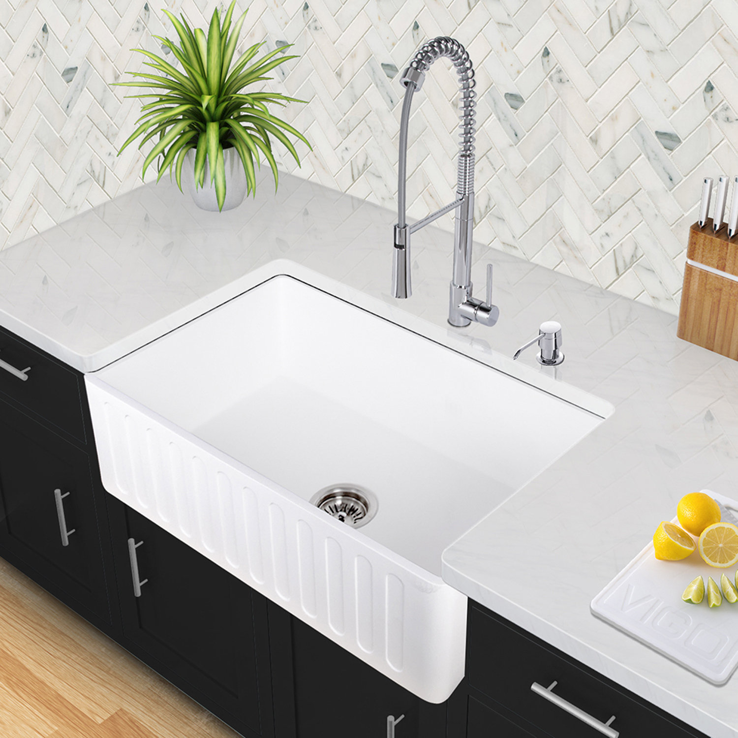 Vigo 36 Inch Farmhouse Apron Single Bowl Matte Stone Kitchen Sink   LUXstone 36 X 18 Farmhouse Sinks VGRA3618CS 