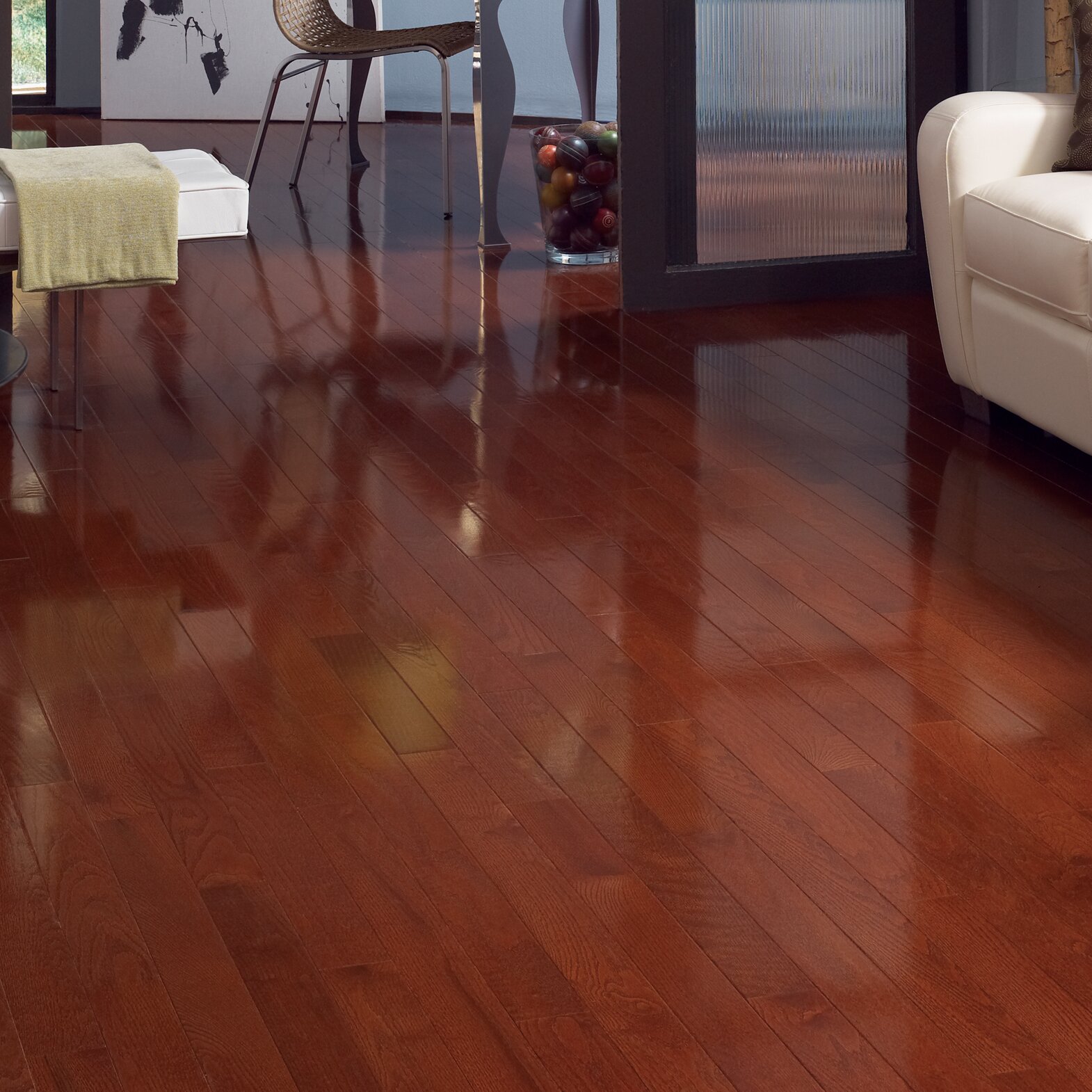 High Gloss 31/4" Engineered Red Oak Hardwood Flooring in Cherry Oak